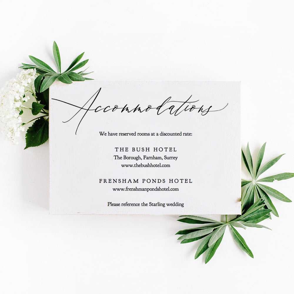 Accommodations Card Template Printable Accommodation Card Regarding Wedding Hotel Information Card Template