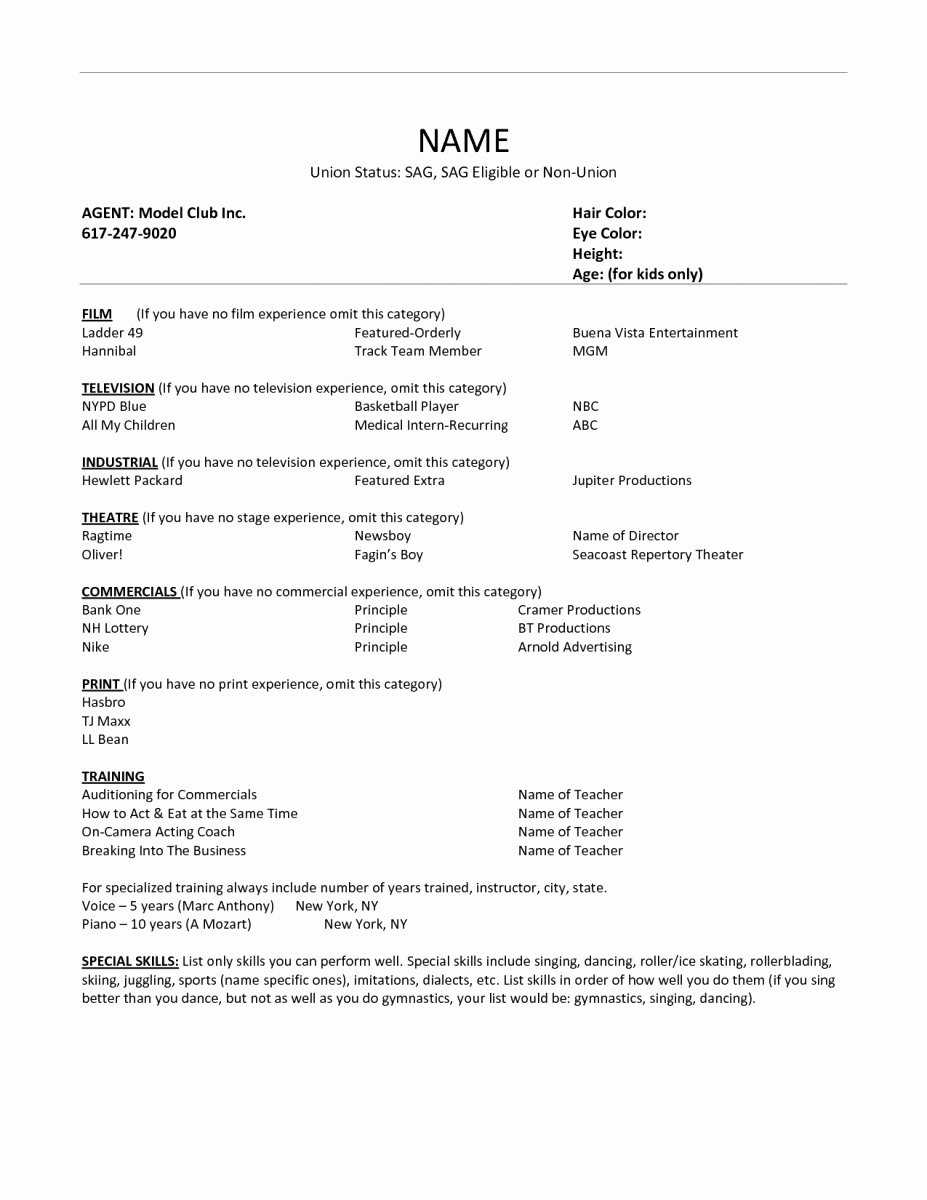 Acting Resume Template For Microsoft Word Luxury Actor For Theatrical Resume Template Word