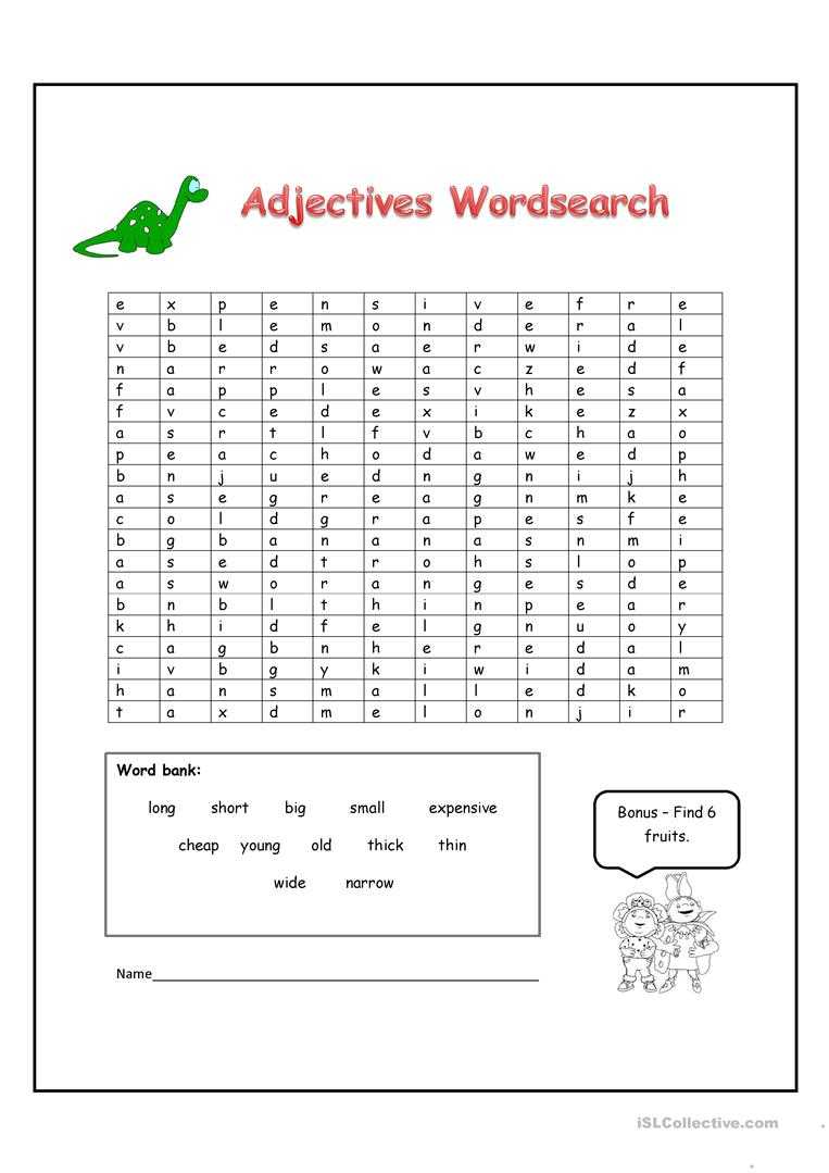 Adjectives Word Search – English Esl Worksheets Inside Word Sleuth Template