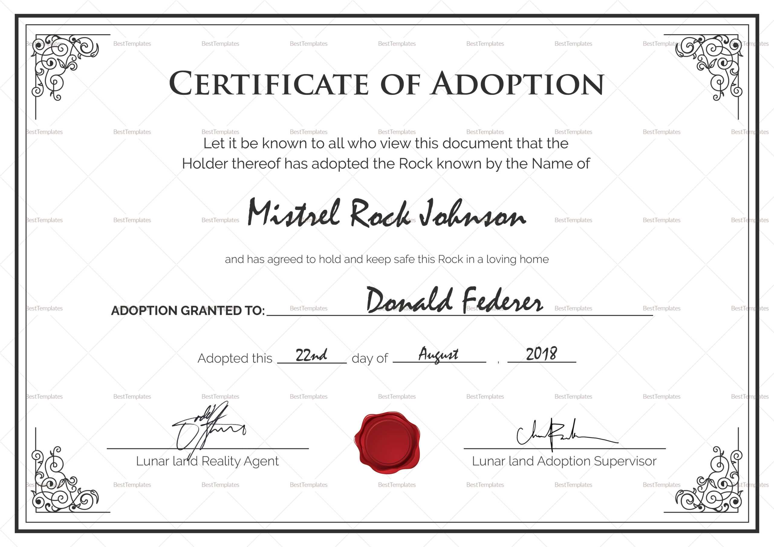 Adoption Certificate Template – Zohre.horizonconsulting.co In Birth Certificate Templates For Word