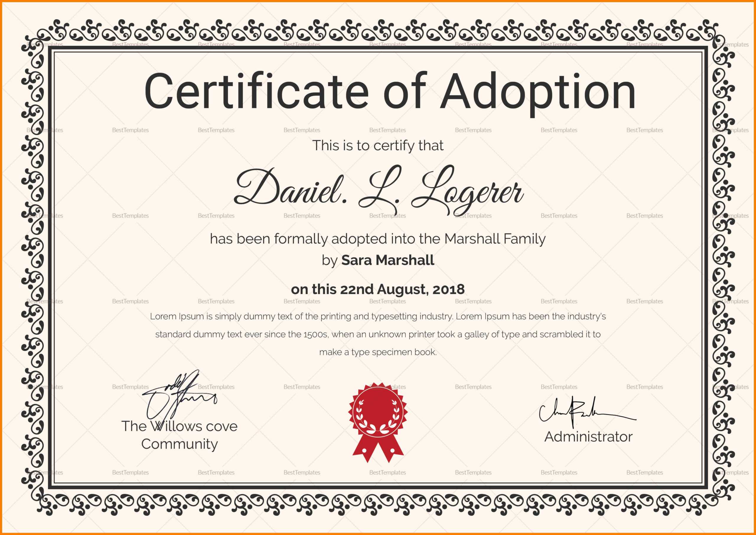 Adoption Certificate Template – Zohre.horizonconsulting.co Inside Fake Birth Certificate Template
