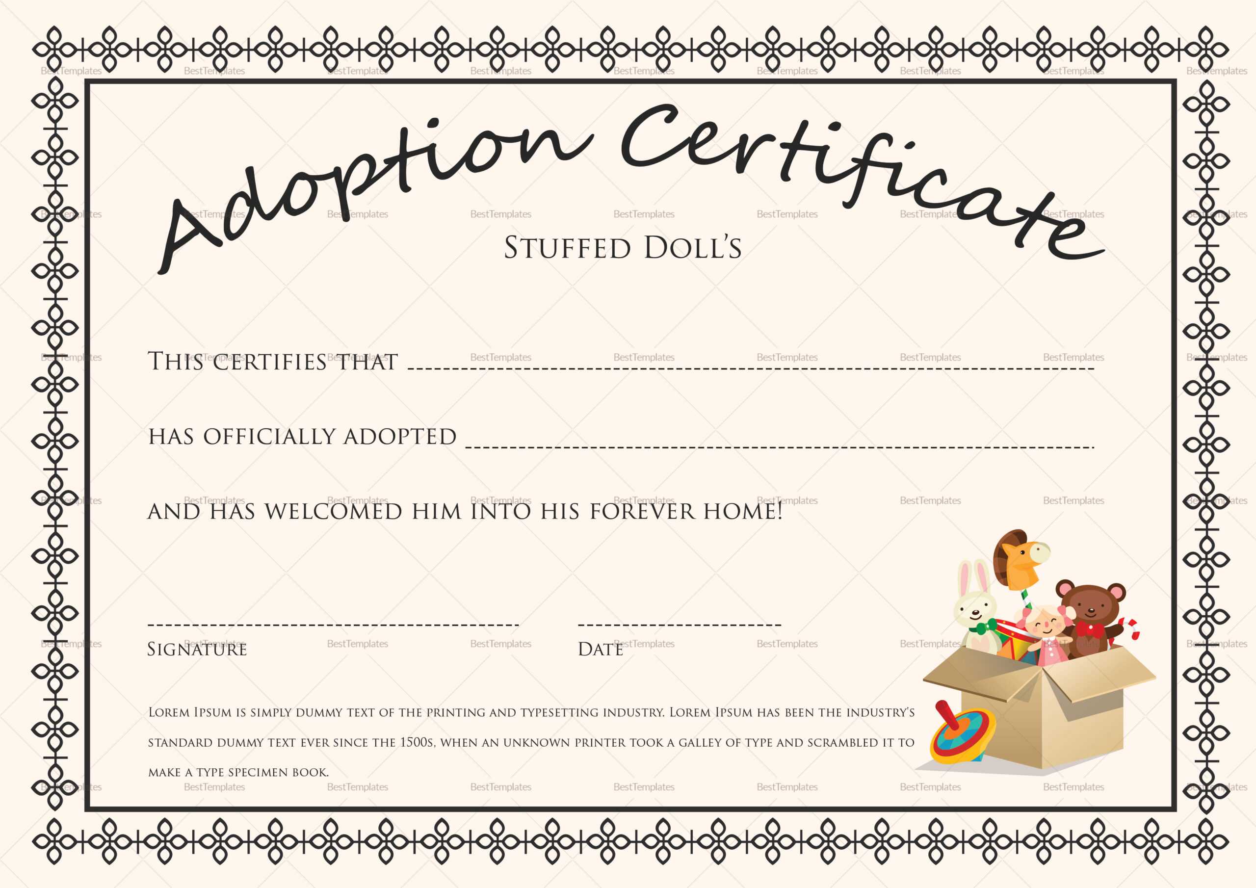 Adoption Certificates – Zohre.horizonconsulting.co Intended For Baby Doll Birth Certificate Template