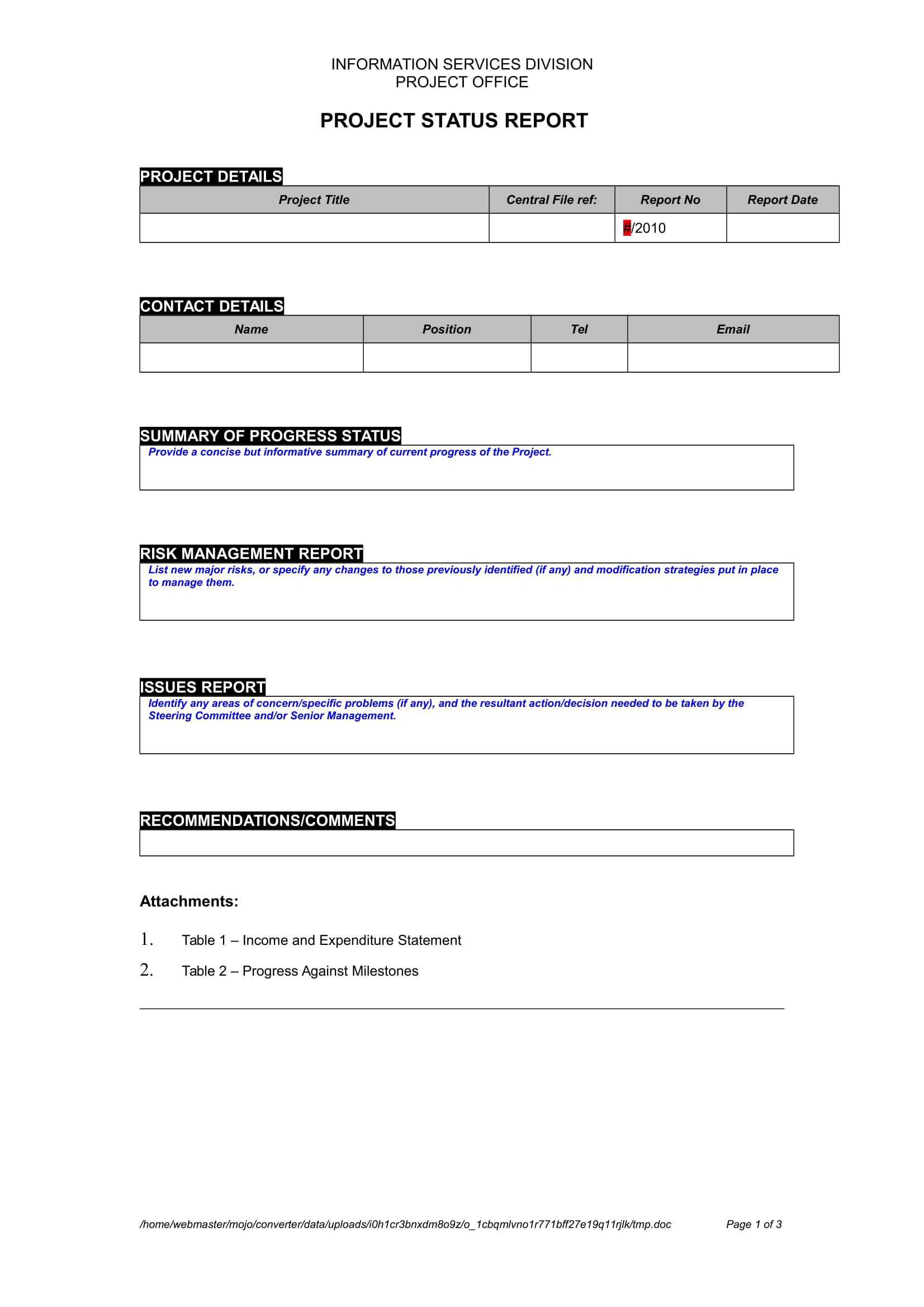 Amazing Project Management Status Report Template Ideas With Regard To Report To Senior Management Template