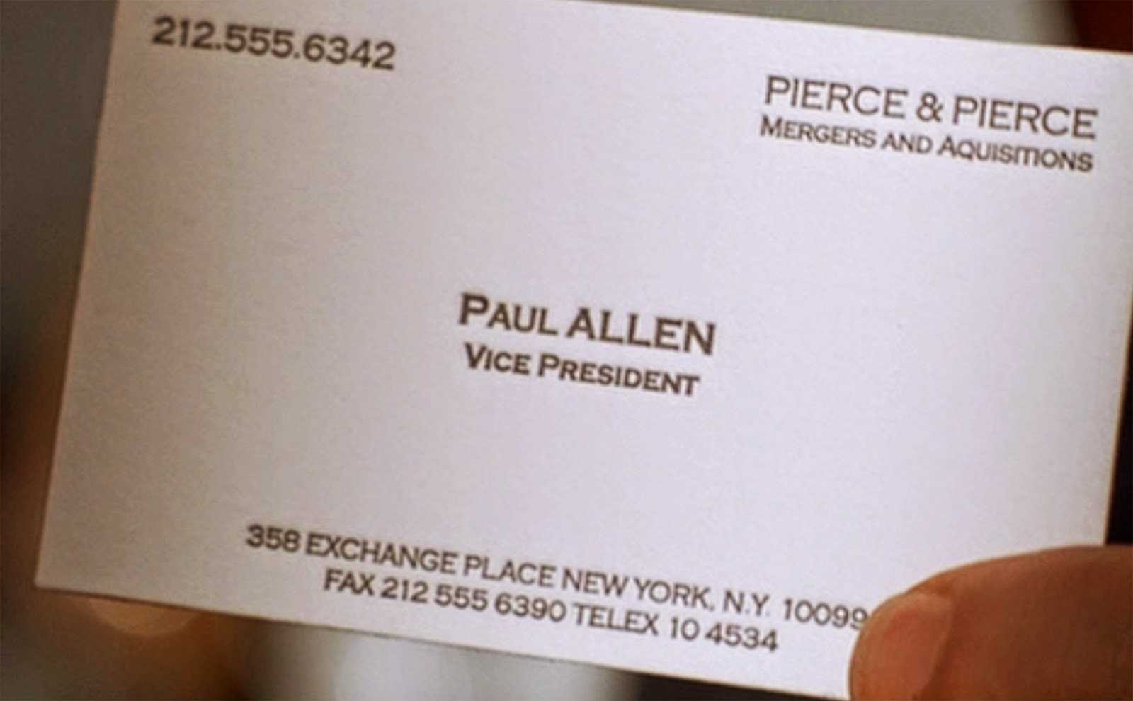 American Psycho - Was The Typo In Paul Allen's Busines Card With Paul Allen Business Card Template
