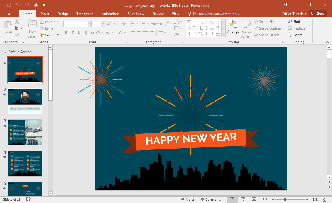 Animated Happy New Year City Fireworks Powerpoint Template Within Powerpoint Default Template