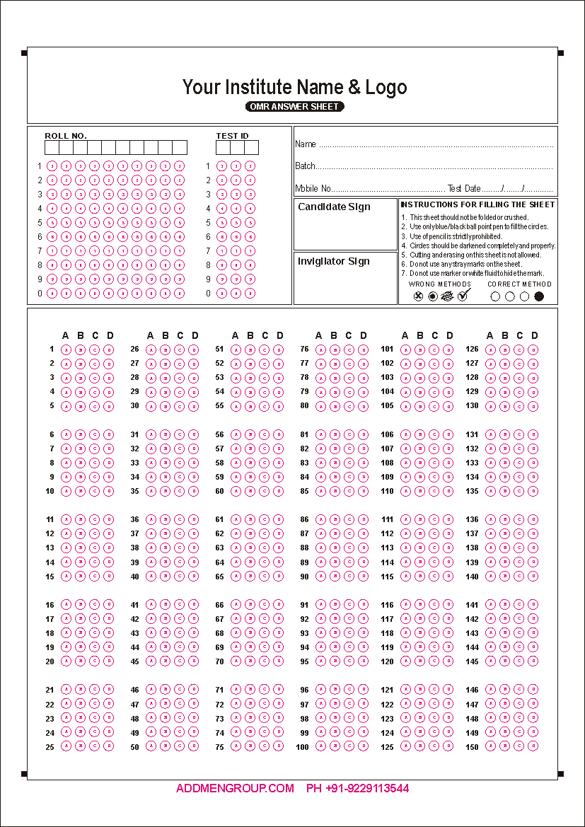 Answer Sheet Template – Zohre.horizonconsulting.co Inside Blank Answer Sheet Template 1 100