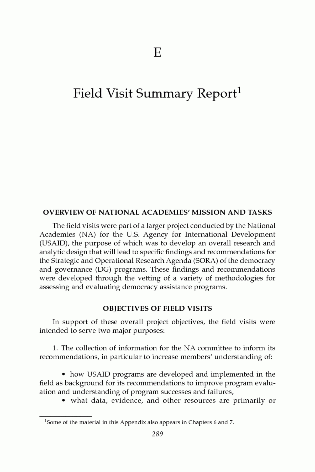 Appendix E: Field Visit Summary Report | Improving Democracy Intended For Evaluation Summary Report Template