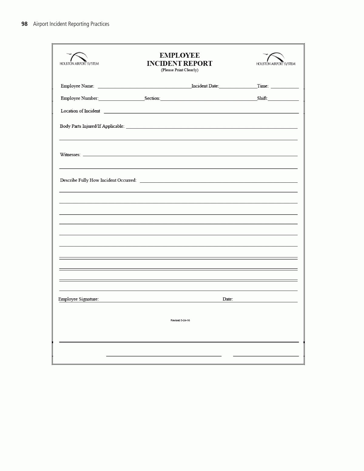 Appendix H - Sample Employee Incident Report Form | Airport In Incident Report Book Template