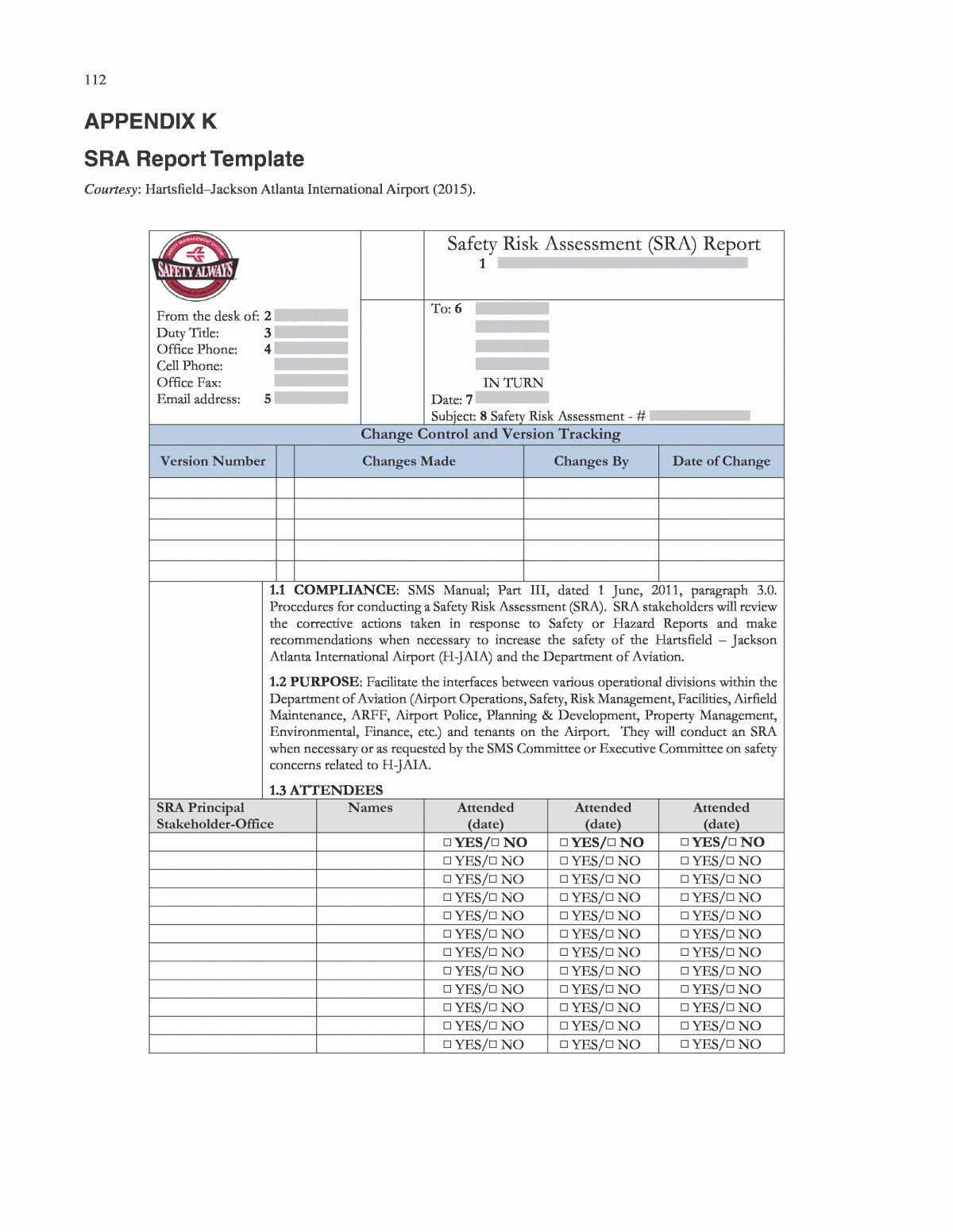 Appendix K – Sra Report Template | Airport Safety Risk Regarding Risk Mitigation Report Template