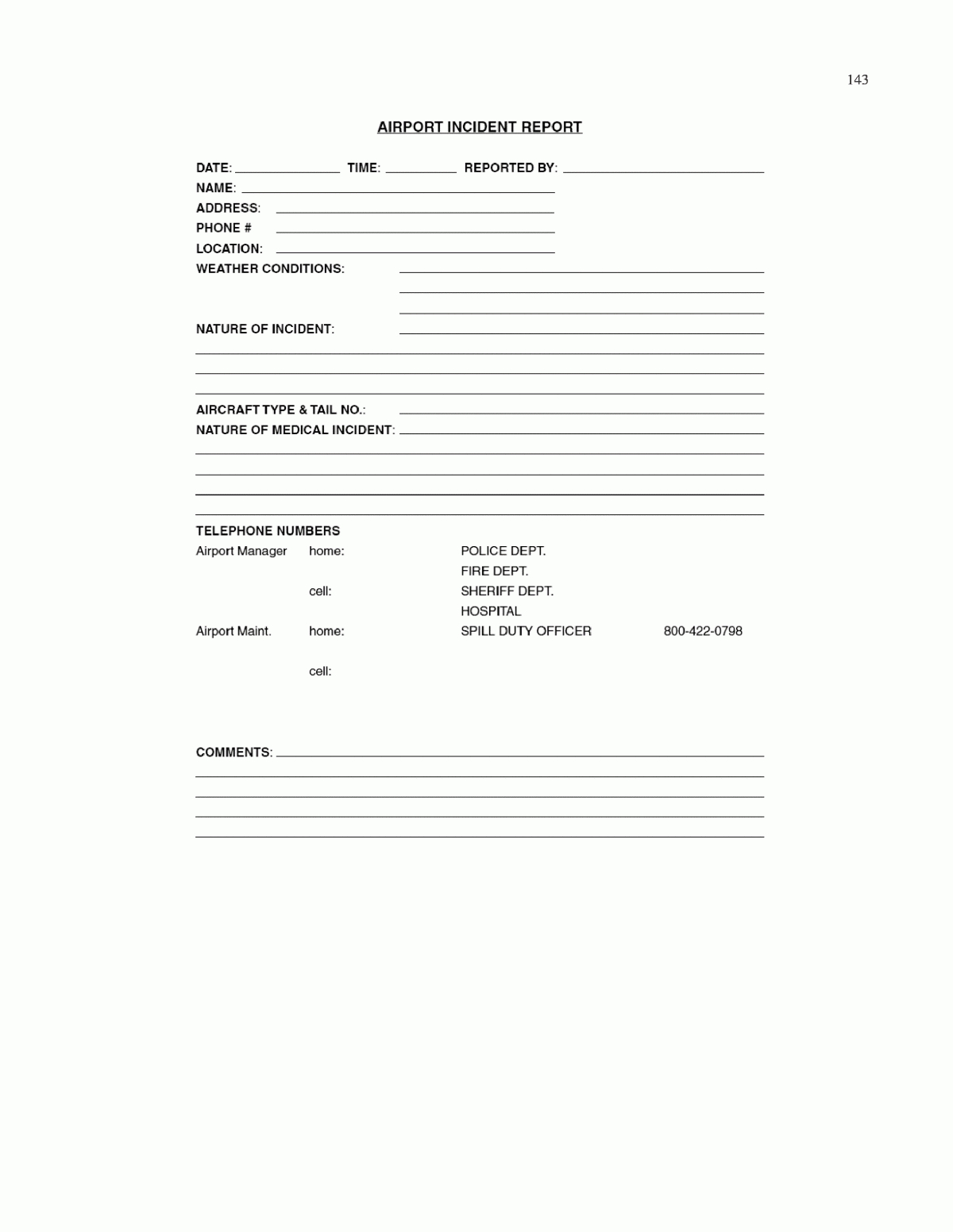 Appendix M – Sample Airport Incident Report Form For Spill With Regard To Customer Incident Report Form Template