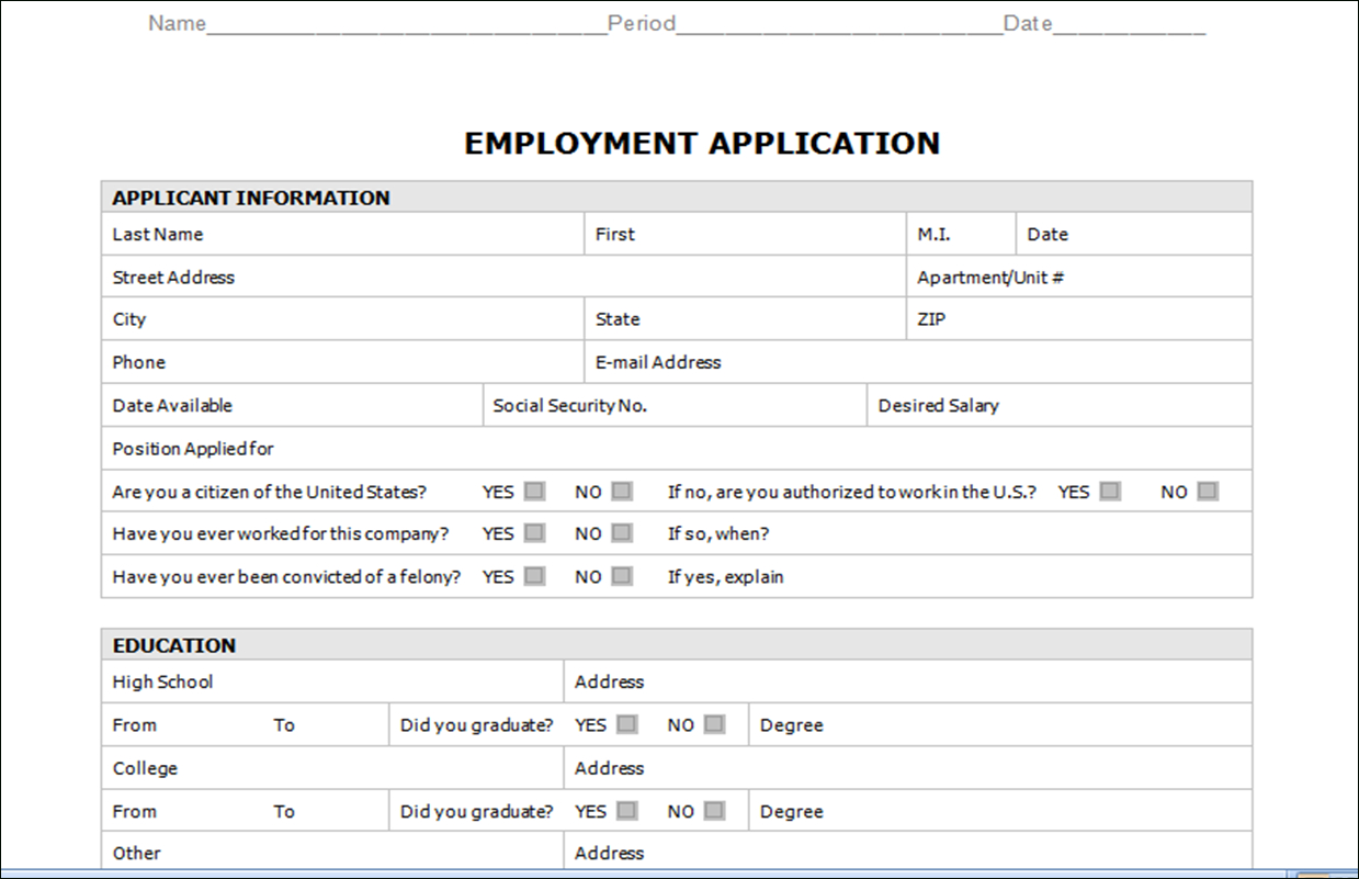 Application Templates Word – Zohre.horizonconsulting.co For Job Application Template Word Document