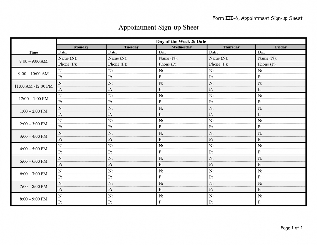 Appointment Sheet Template Spreadsheet Examples Printable Pertaining To Appointment Sheet Template Word
