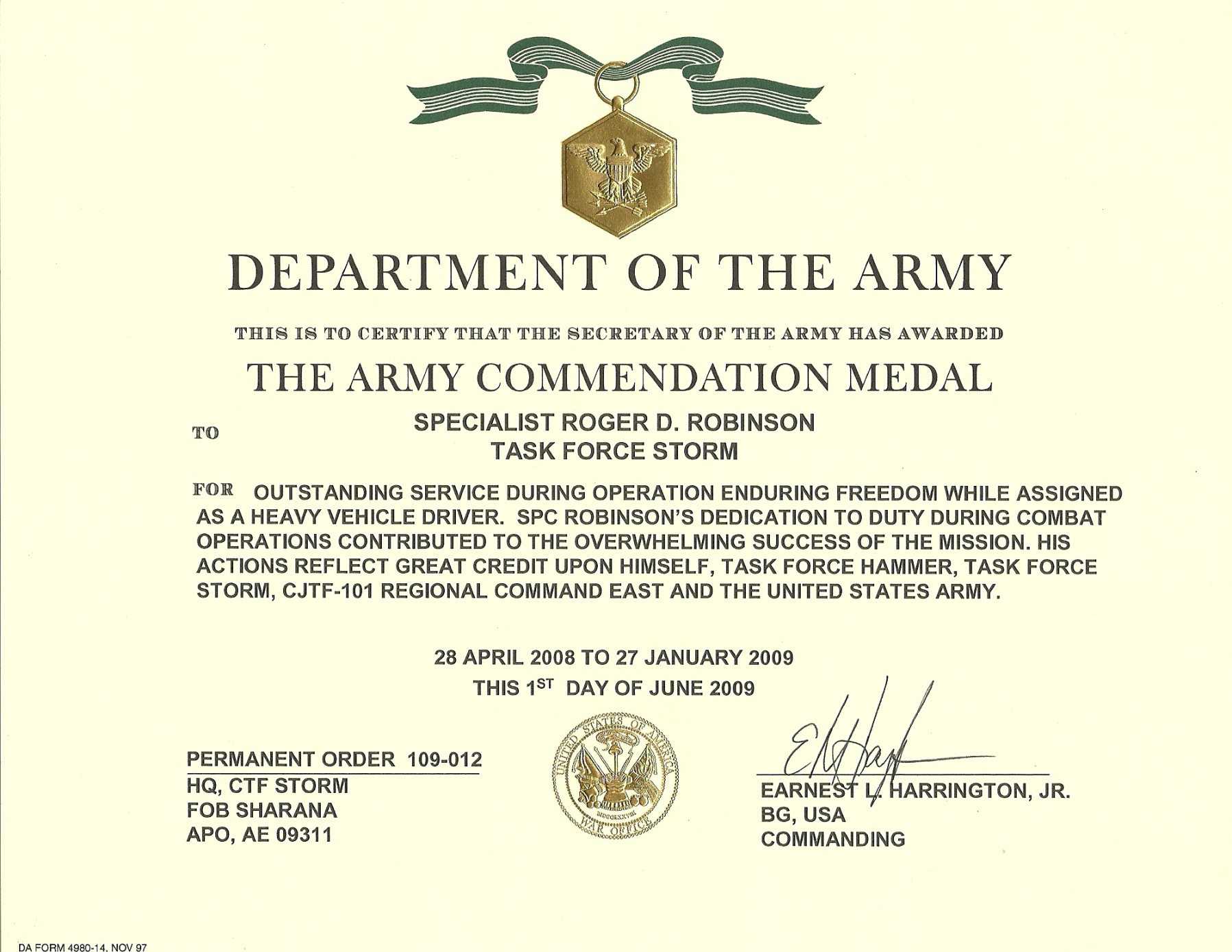Army Achievement Medal Certificate Template Regarding Army Certificate Of Appreciation Template
