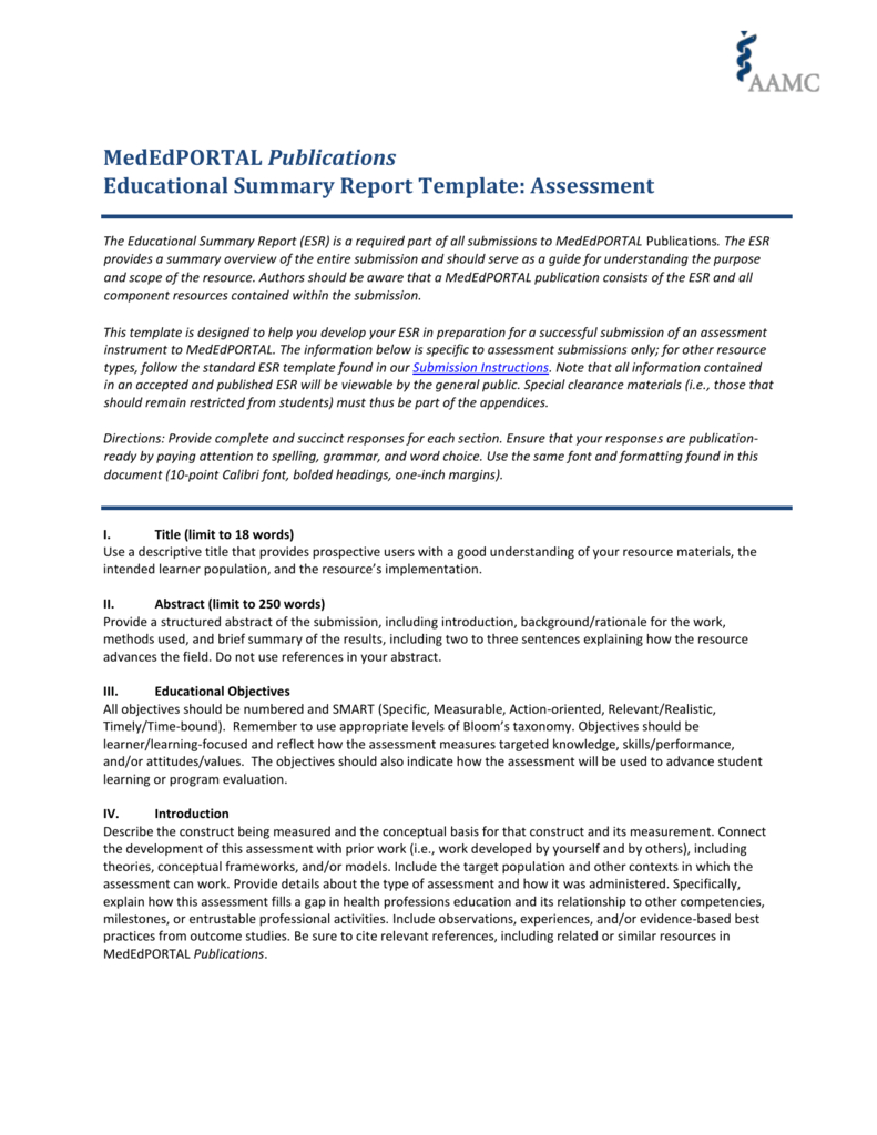 Assessment – Mededportal With Evaluation Summary Report Template
