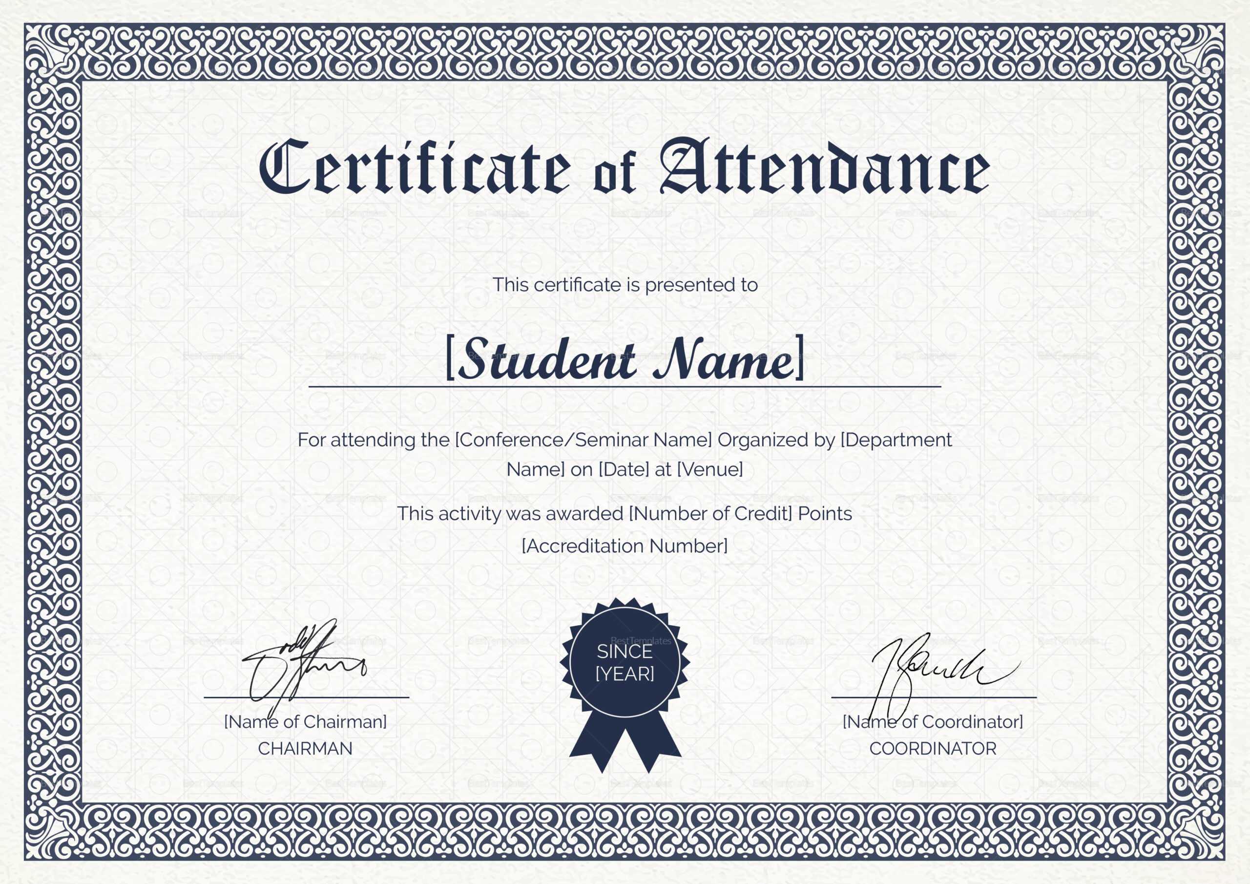 Attendance Certificate – Zohre.horizonconsulting.co With Conference Certificate Of Attendance Template