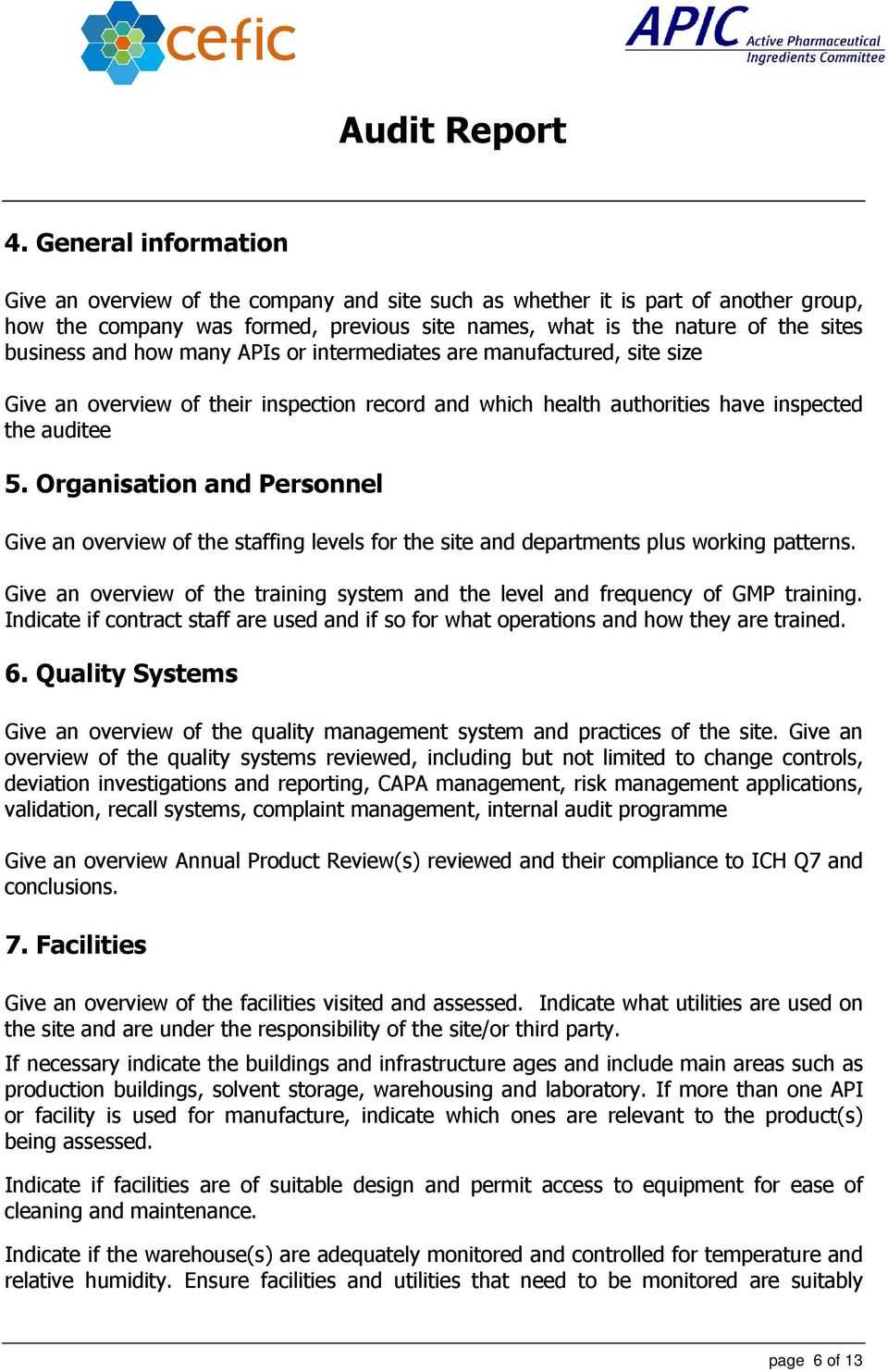 Audit Report In The Framework Of The Apic Audit Programme With Gmp Audit Report Template