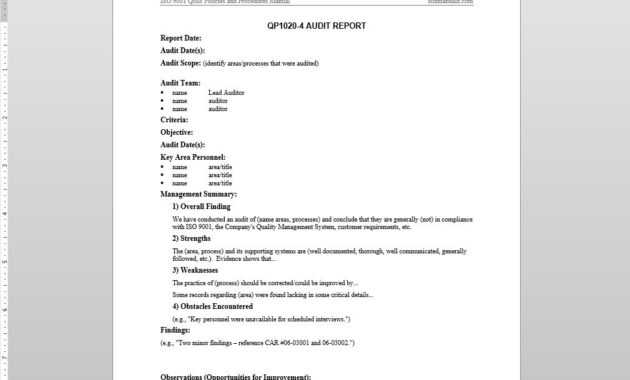 Audit Report Iso Template | Qp1020-4 inside Internal Audit Report Template Iso 9001