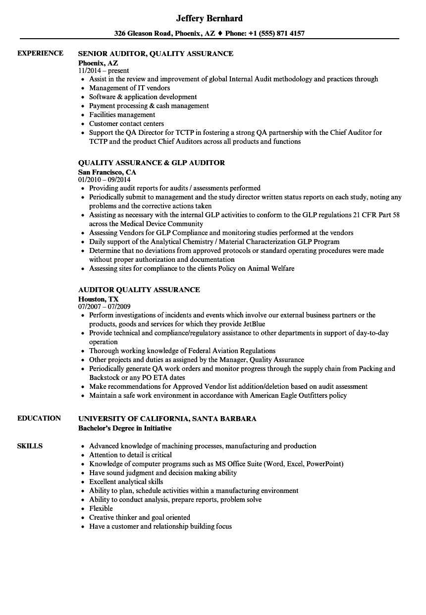 Auditor Quality Assurance Resume Samples | Velvet Jobs Throughout Gmp Audit Report Template