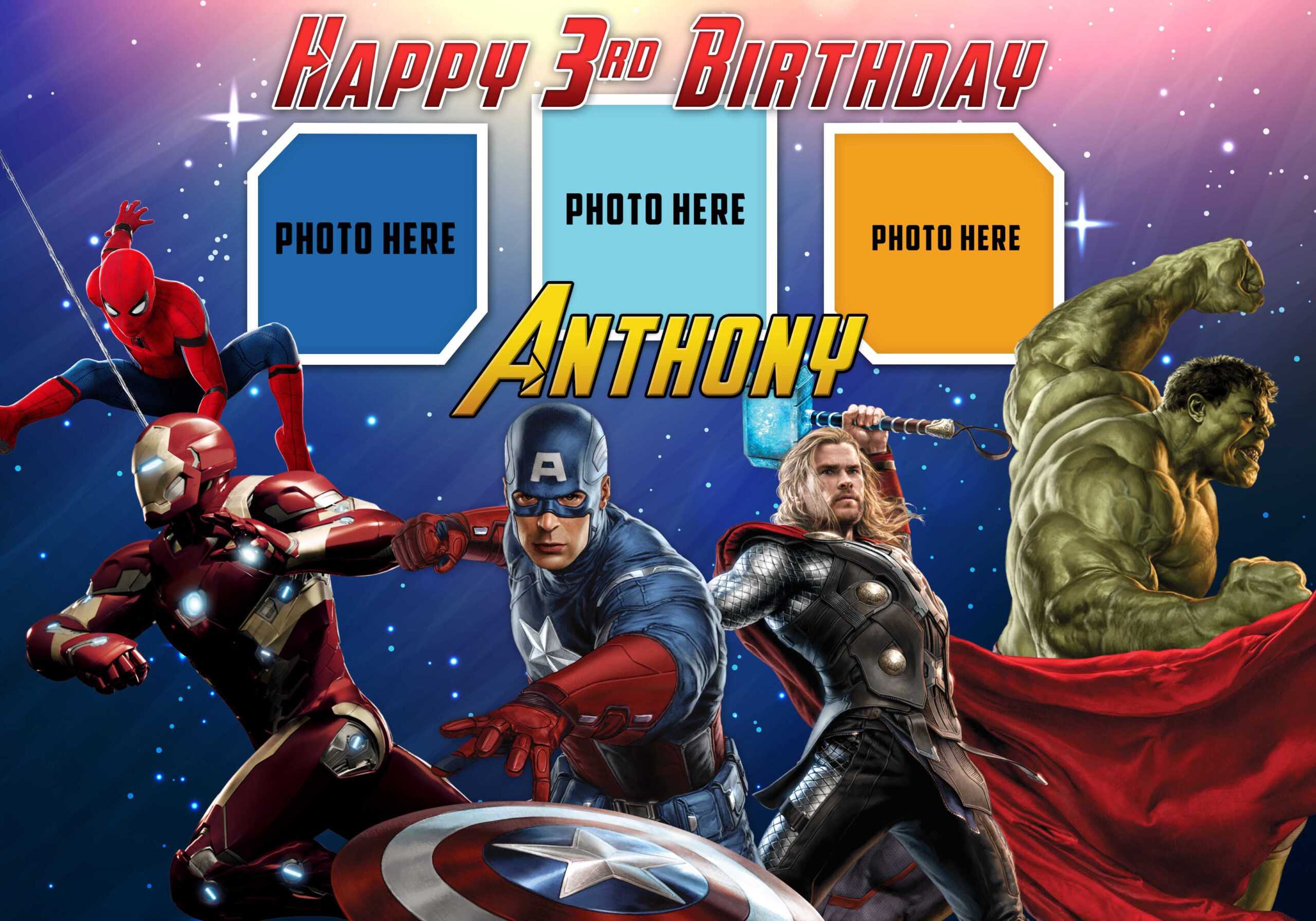 Avengers Birthday Tarpaulin Template | Dioskouri Designs Regarding Avengers Birthday Card Template