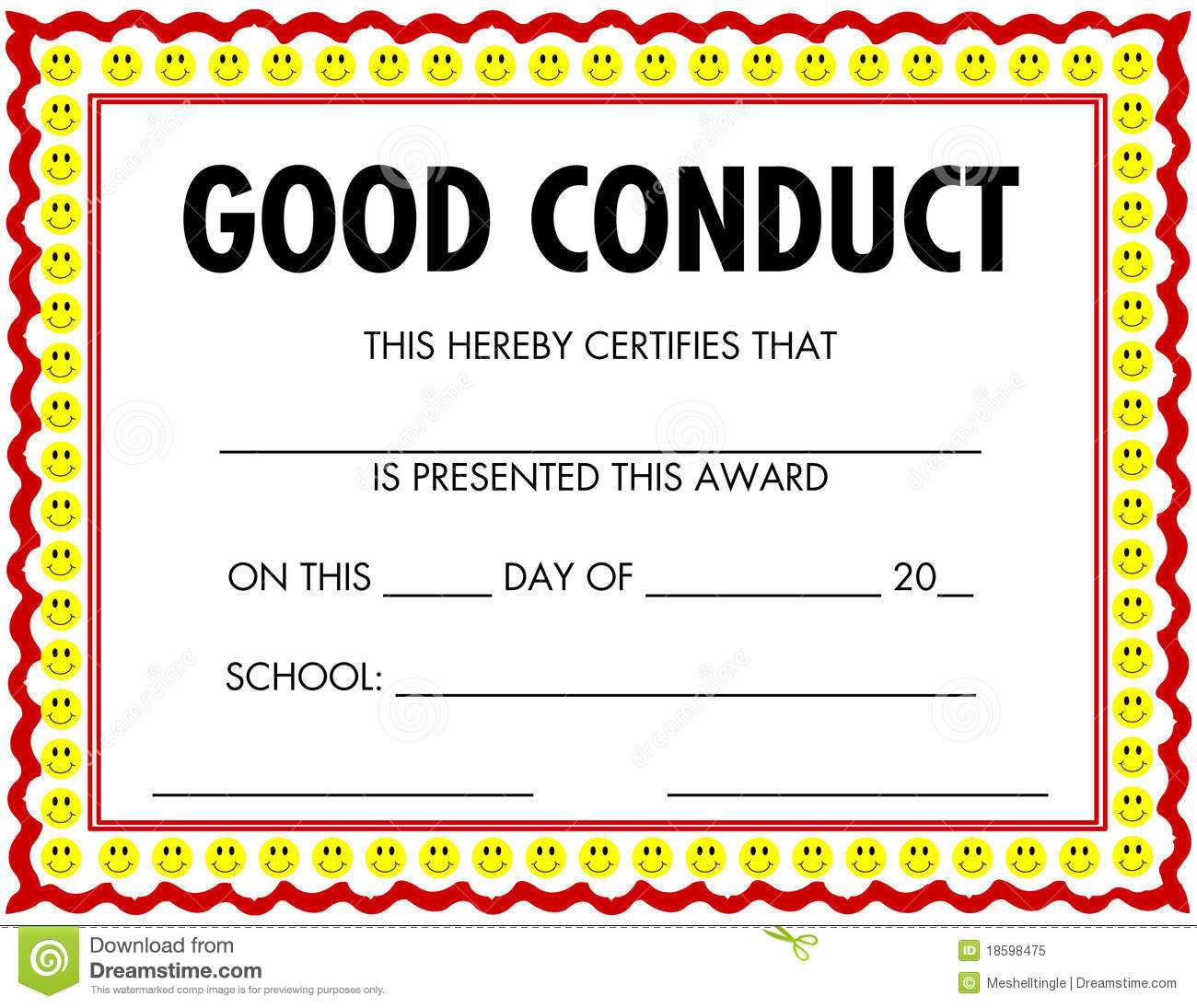 Award Certificate Good Conduct Stock Vector - Illustration For Good Conduct Certificate Template