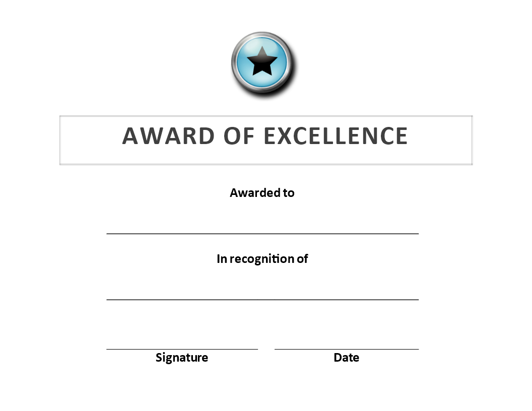 Award Of Excellence Certificate | Templates At Intended For Certificate Of Appearance Template