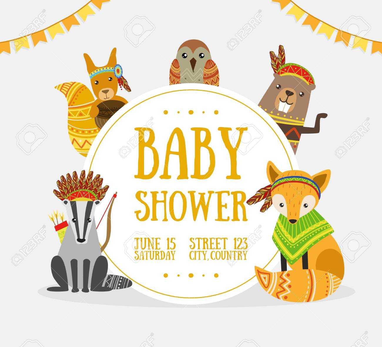 Baby Shower Banner Template With Place For Text And Cute Wild.. Within Baby Shower Banner Template