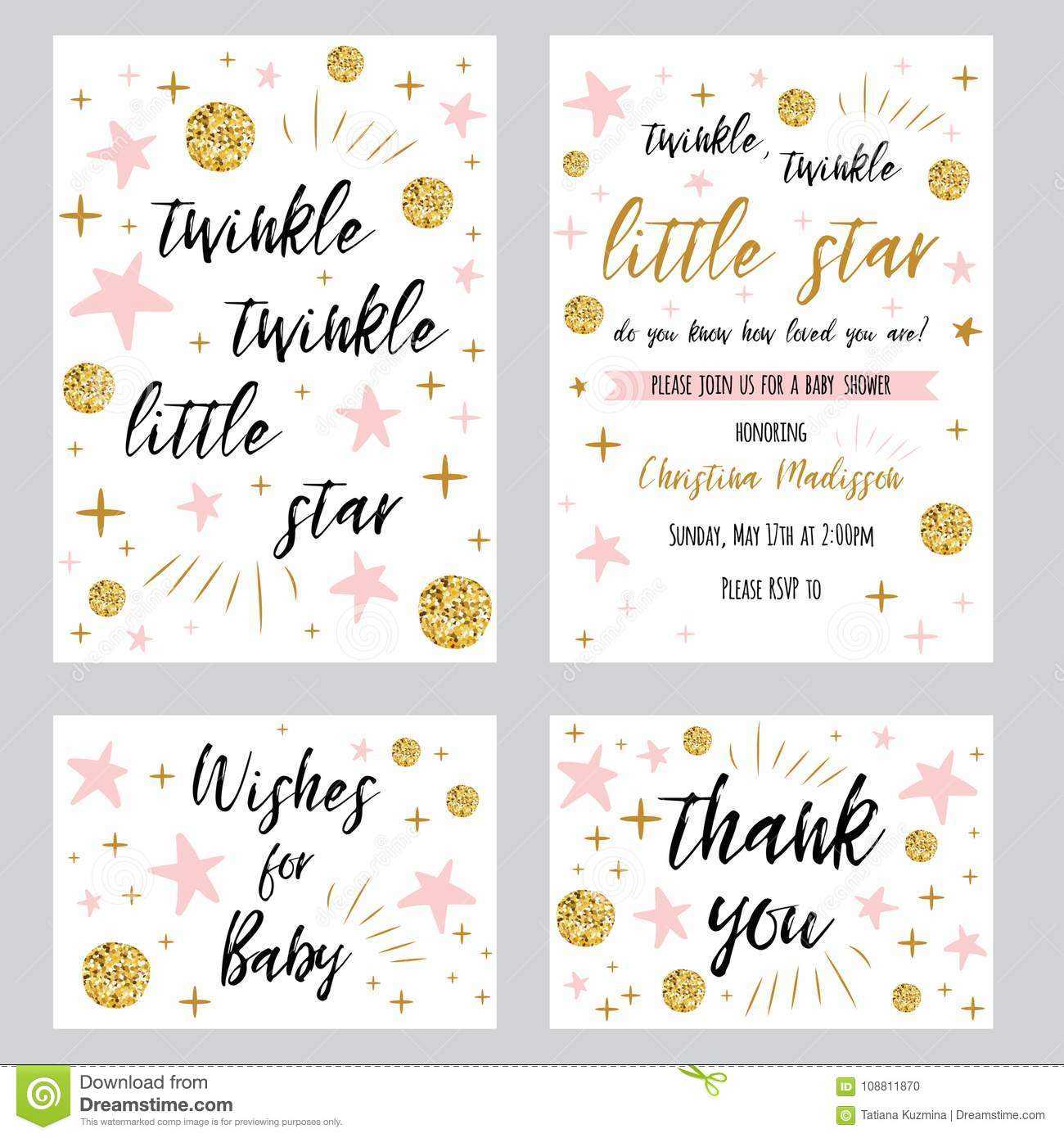 Baby Shower Girl Templates Twinkle Twinkle Little Star Text In Template For Baby Shower Thank You Cards