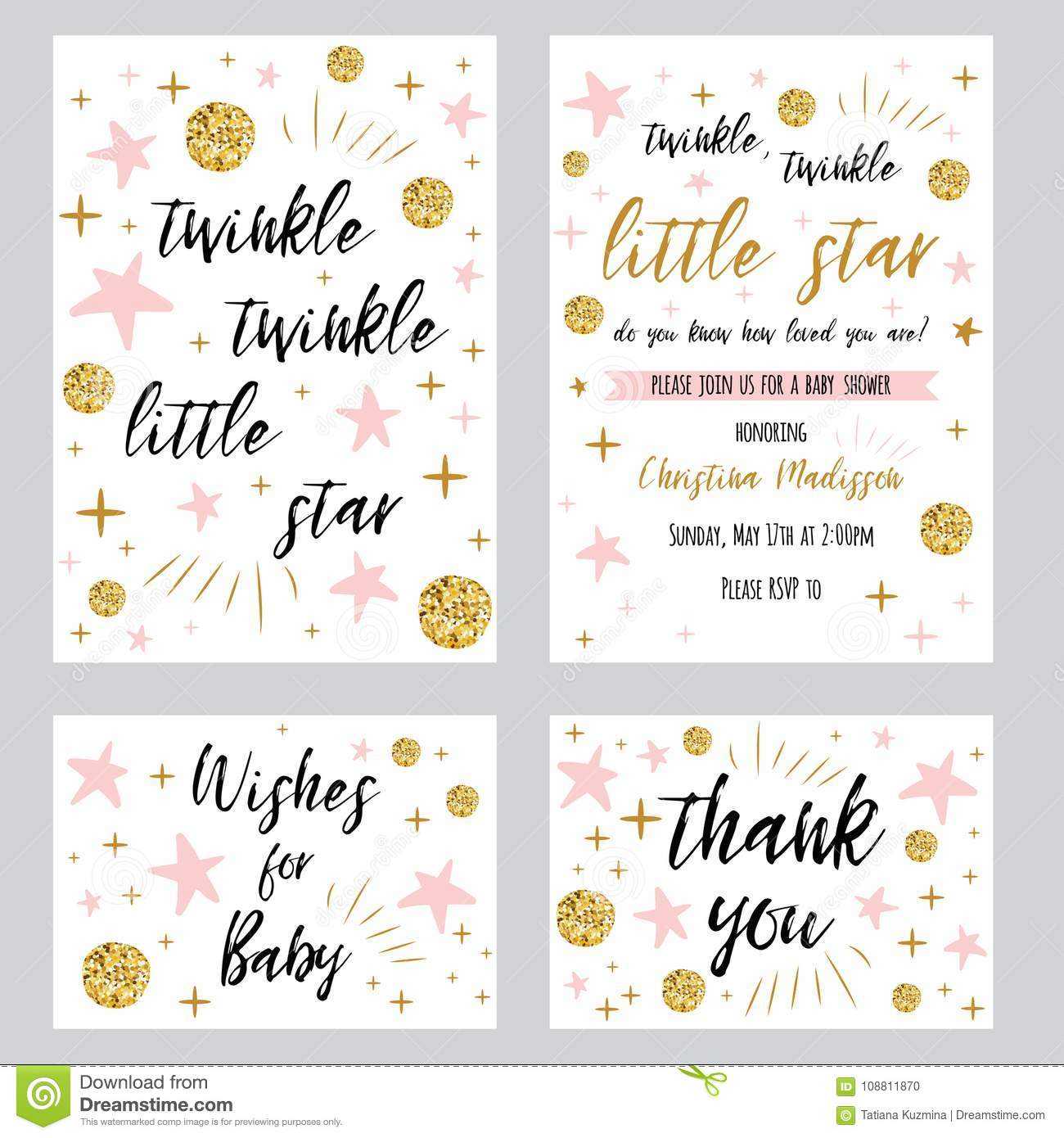 Baby Shower Girl Templates Twinkle Twinkle Little Star Text Intended For Thank You Card Template For Baby Shower