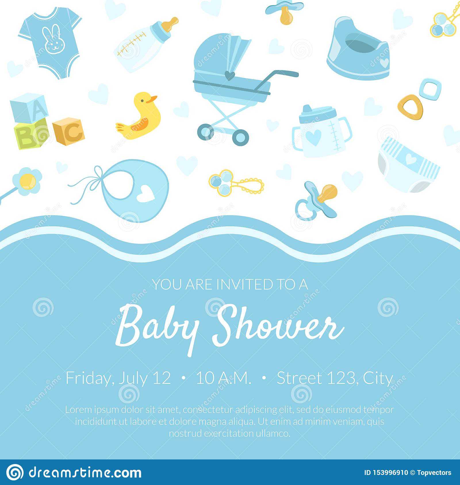 Baby Shower Invitation Banner Template, Light Blue Card With Regarding Baby Shower Banner Template