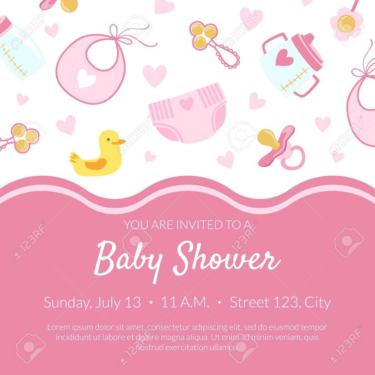 Baby Shower Invitation Banner Template, Pink Card With Newborn.. Regarding Baby Shower Banner Template