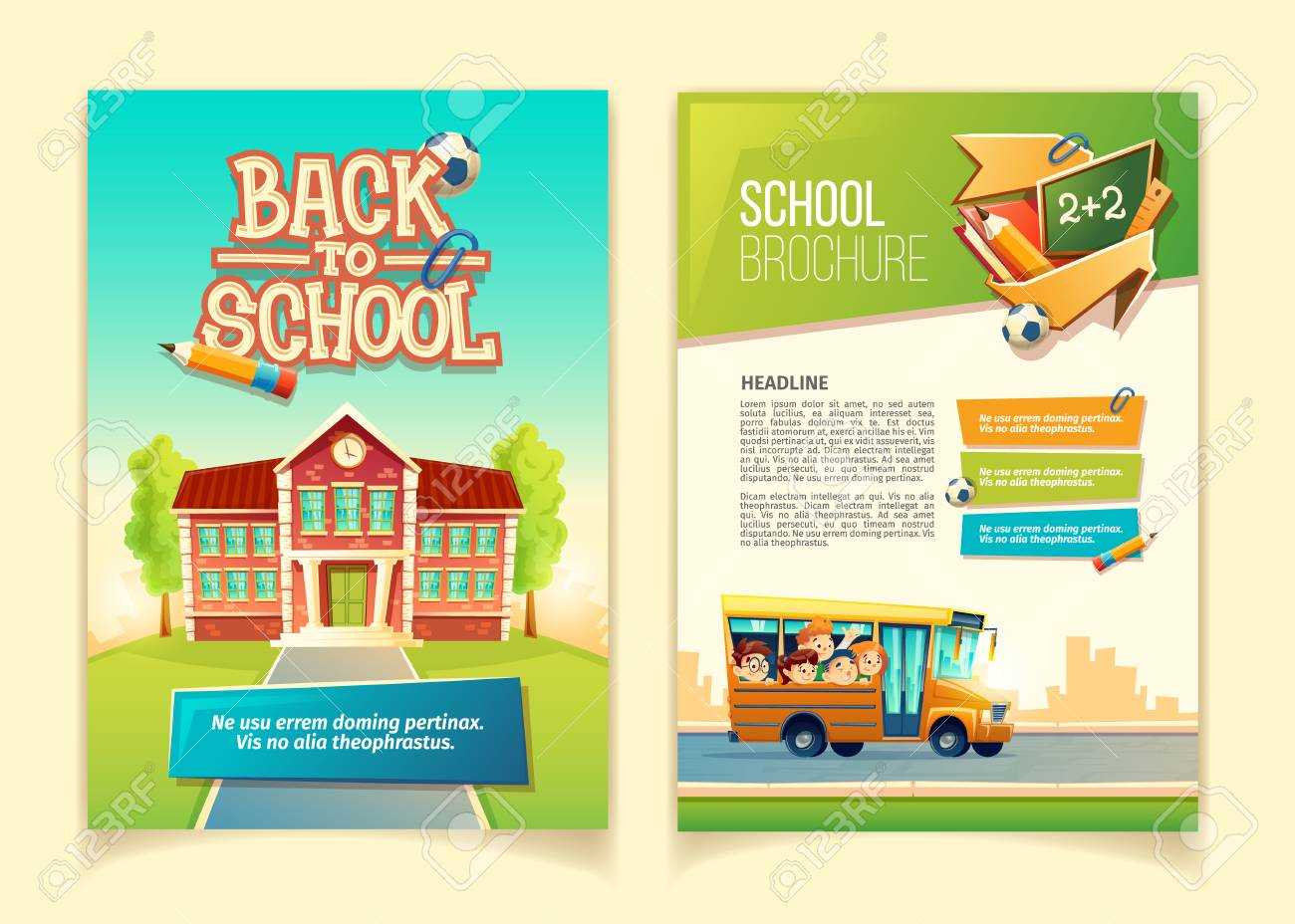 Back To School Brochure Vector Cartoon Template, Educational.. In School Brochure Design Templates