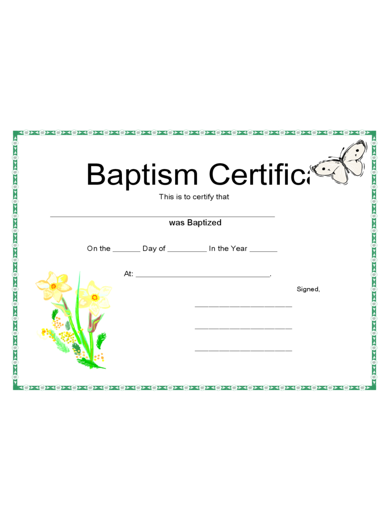 Baptism Certificate – 4 Free Templates In Pdf, Word, Excel With Baptism Certificate Template Download