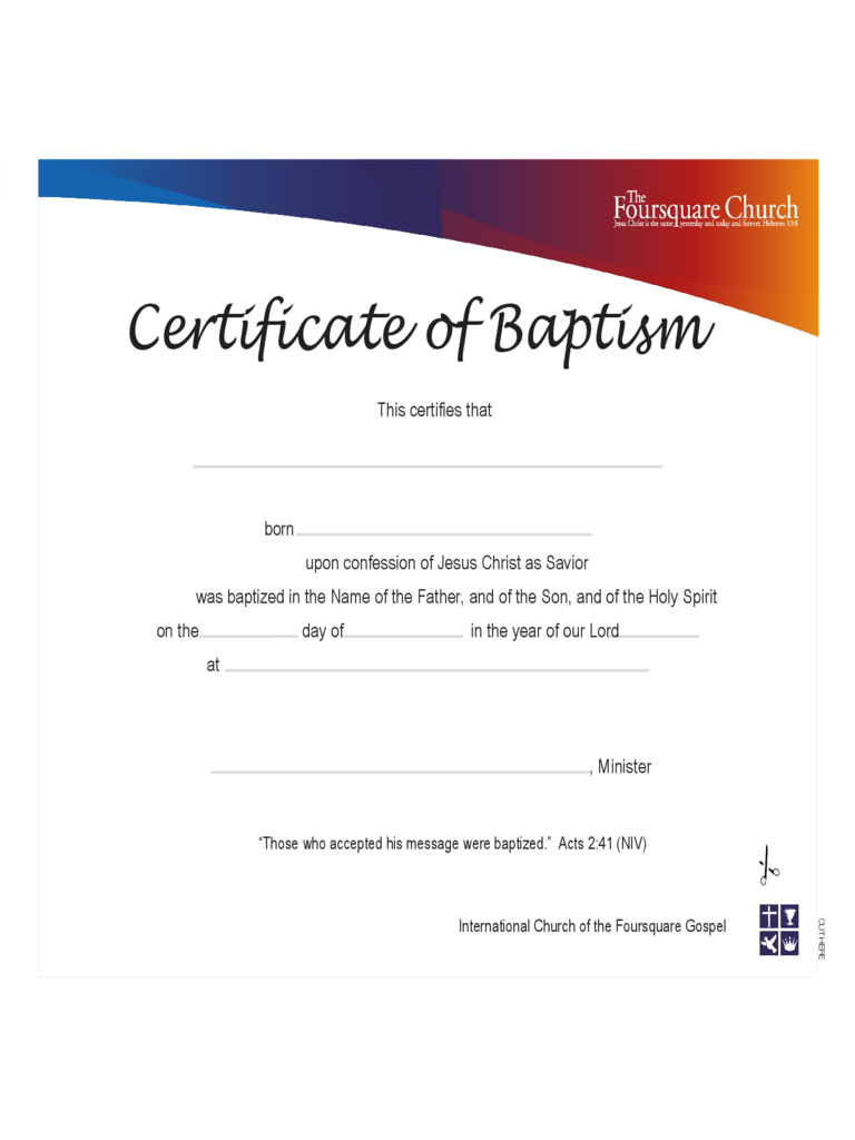 Baptism Certificate – 4 Free Templates In Pdf, Word, Excel With Christian Baptism Certificate Template