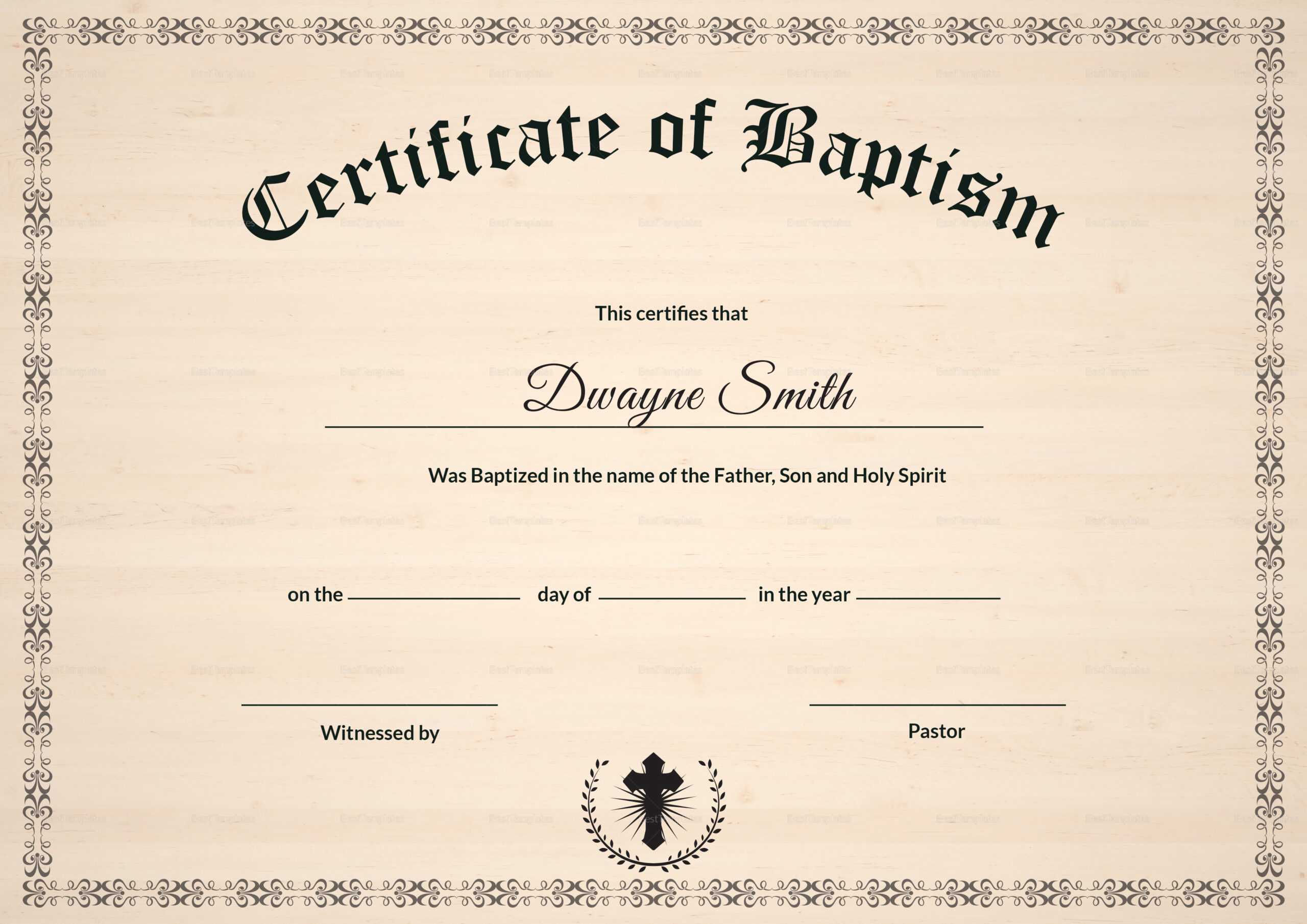 Baptism Certificate Template Pertaining To Baptism Certificate Template Word
