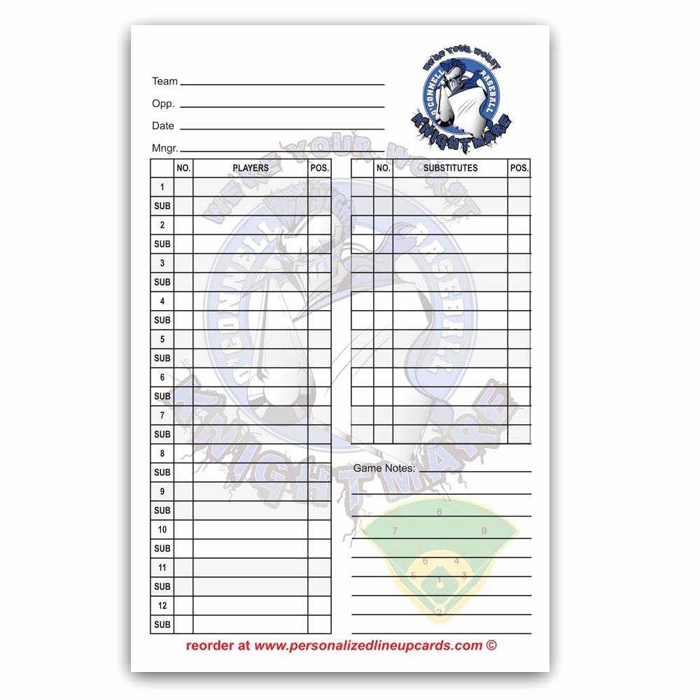 Baseball Lineup Card Template Luxury Printable Fillable For Softball Lineup Card Template