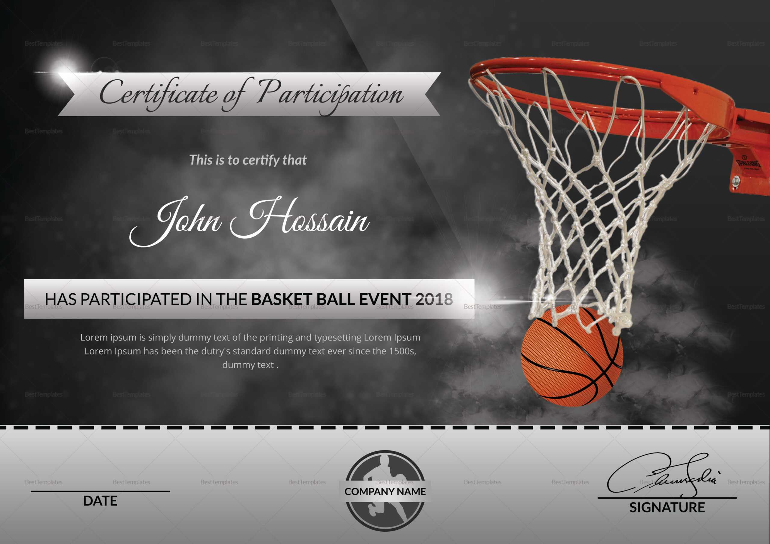 Basketball Participation Certificate Template Intended For Basketball Certificate Template