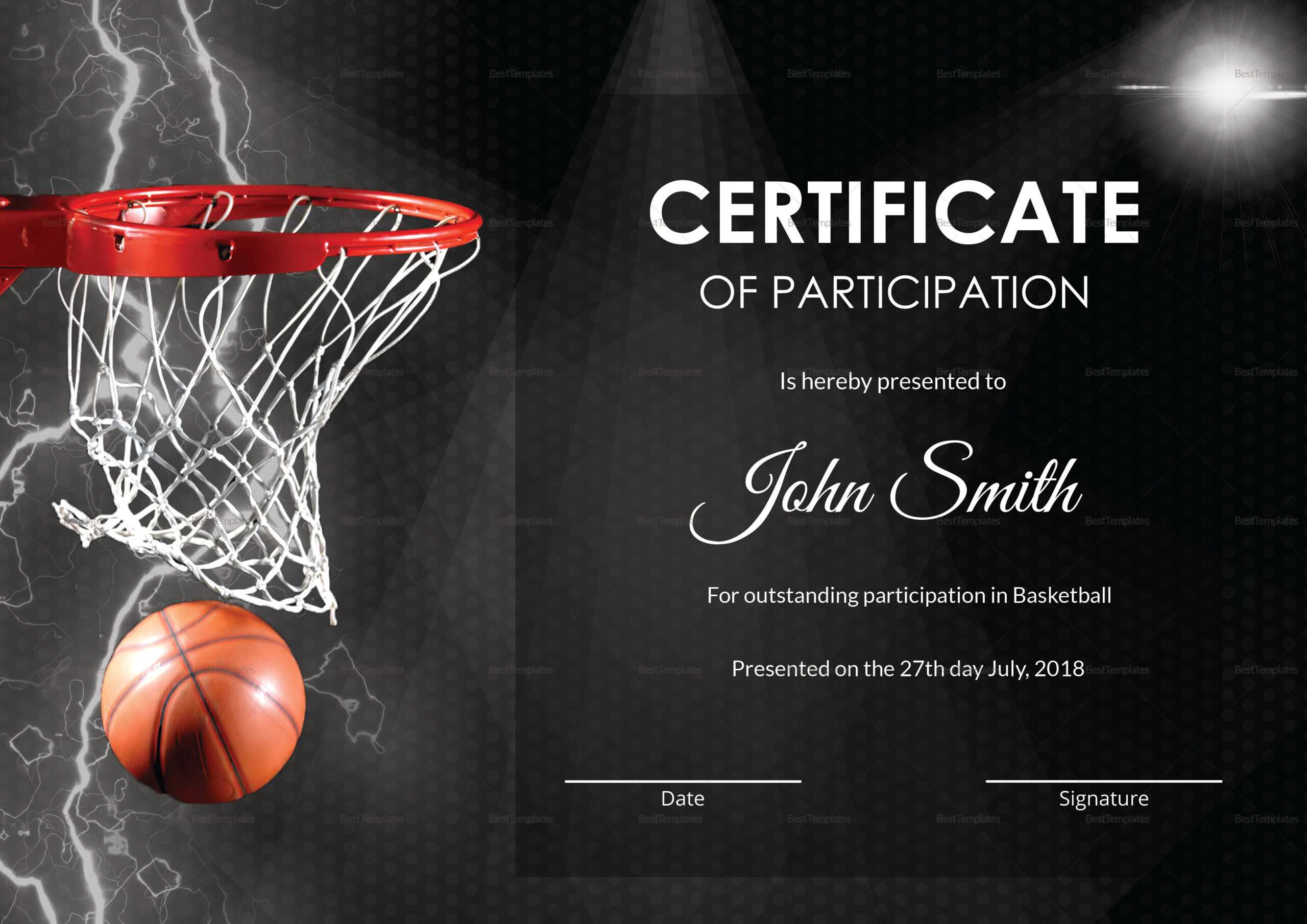 Basketball Participation Certificate Template Regarding Basketball Certificate Template