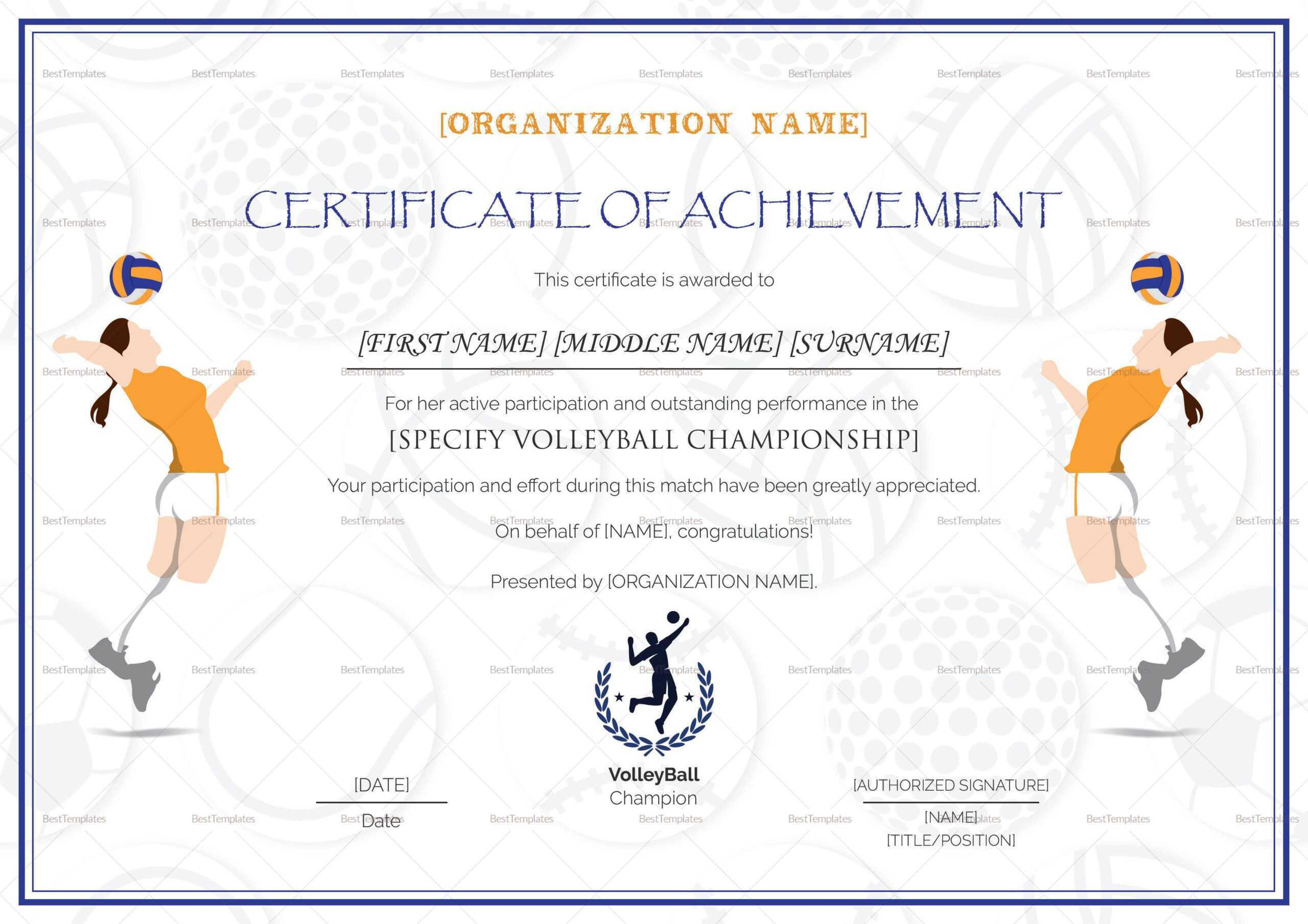 Beautiful Volleyball Certificate Templates – Superkepo With Regard To Beautiful Certificate Templates