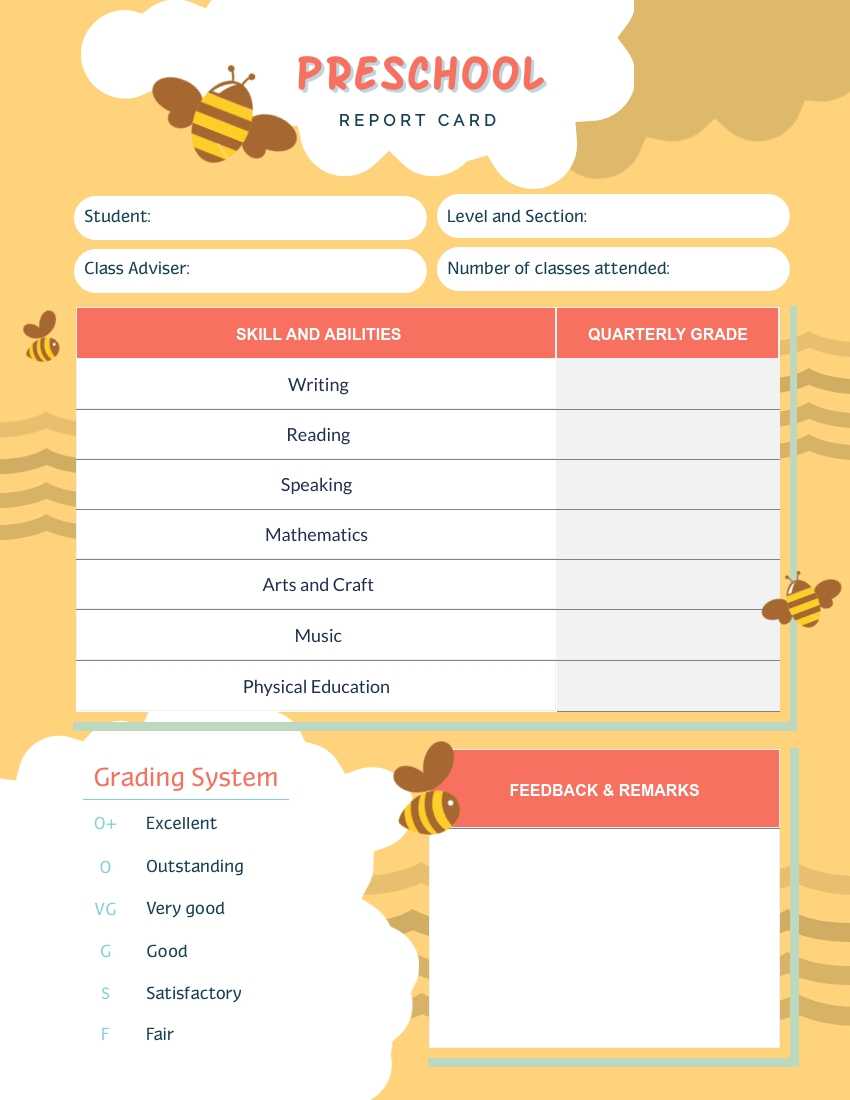 Bee Preschool Report Card Template – Visme For Preschool Progress Report Template