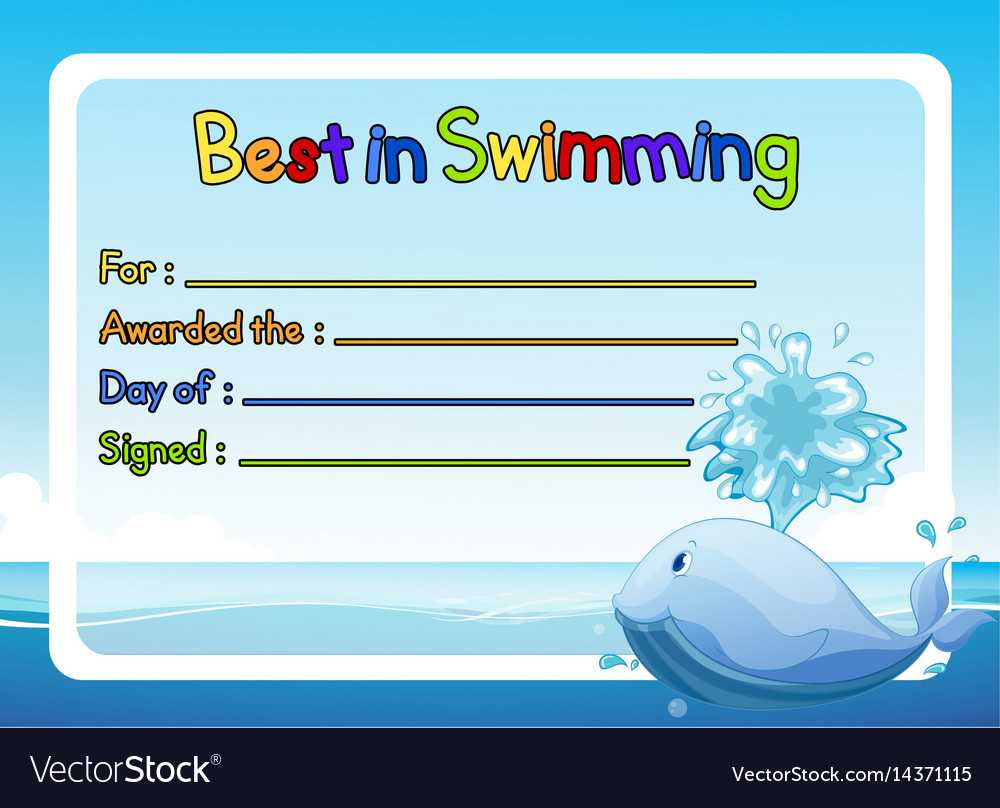 Best In Swimming Award Template With Whale In With Free Swimming Certificate Templates