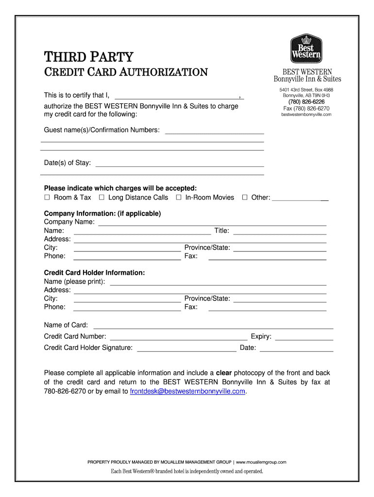 Best Western Credit Card Authorization Form – Fill Online With Hotel Credit Card Authorization Form Template