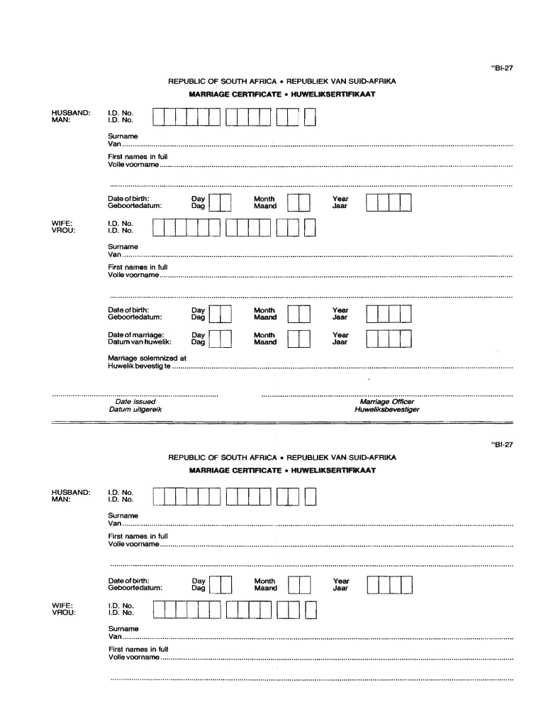 Bi 27 – Fill Online, Printable, Fillable, Blank | Pdffiller With Regard To South African Birth Certificate Template