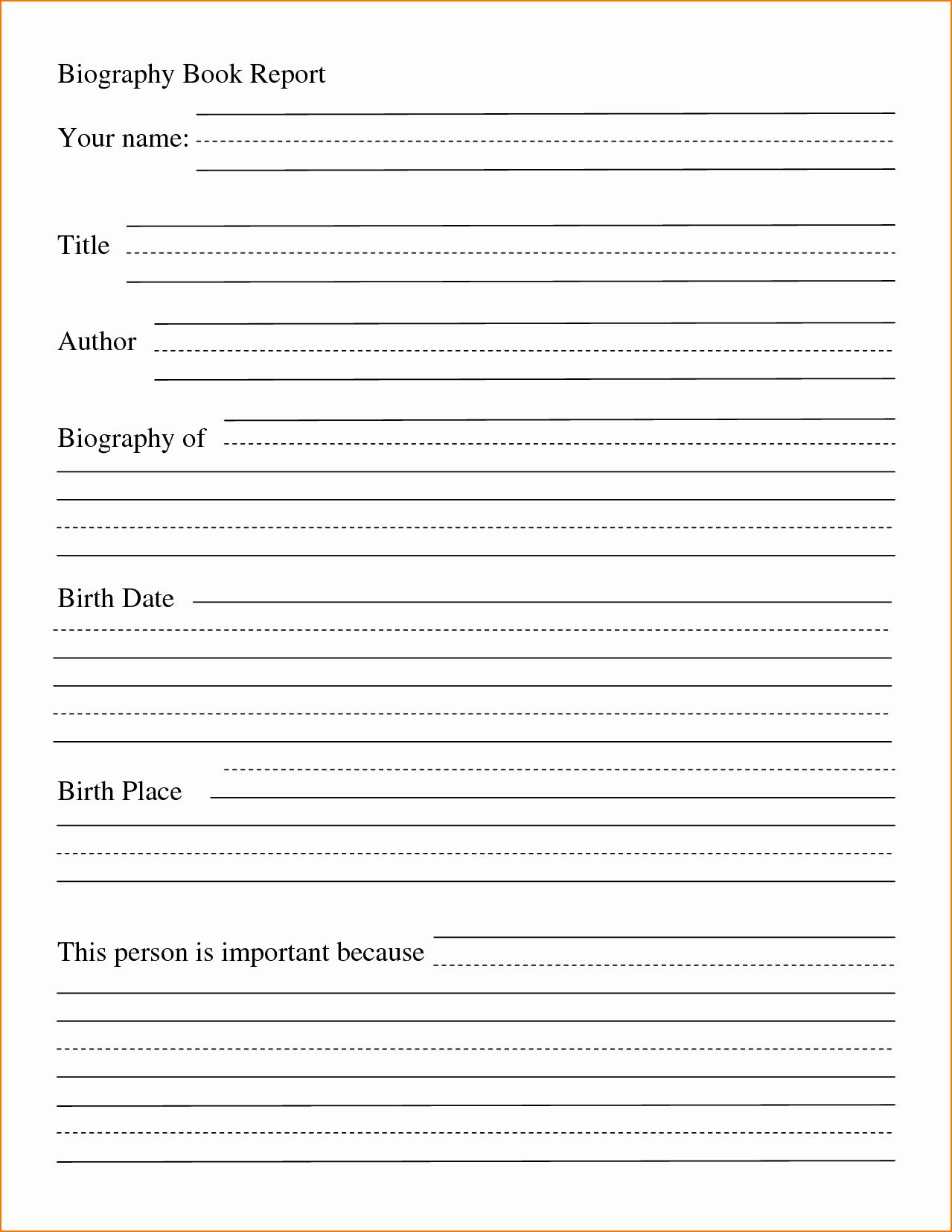 Biography Templates Examples Personal Professional Book In 4Th Grade Book Report Template