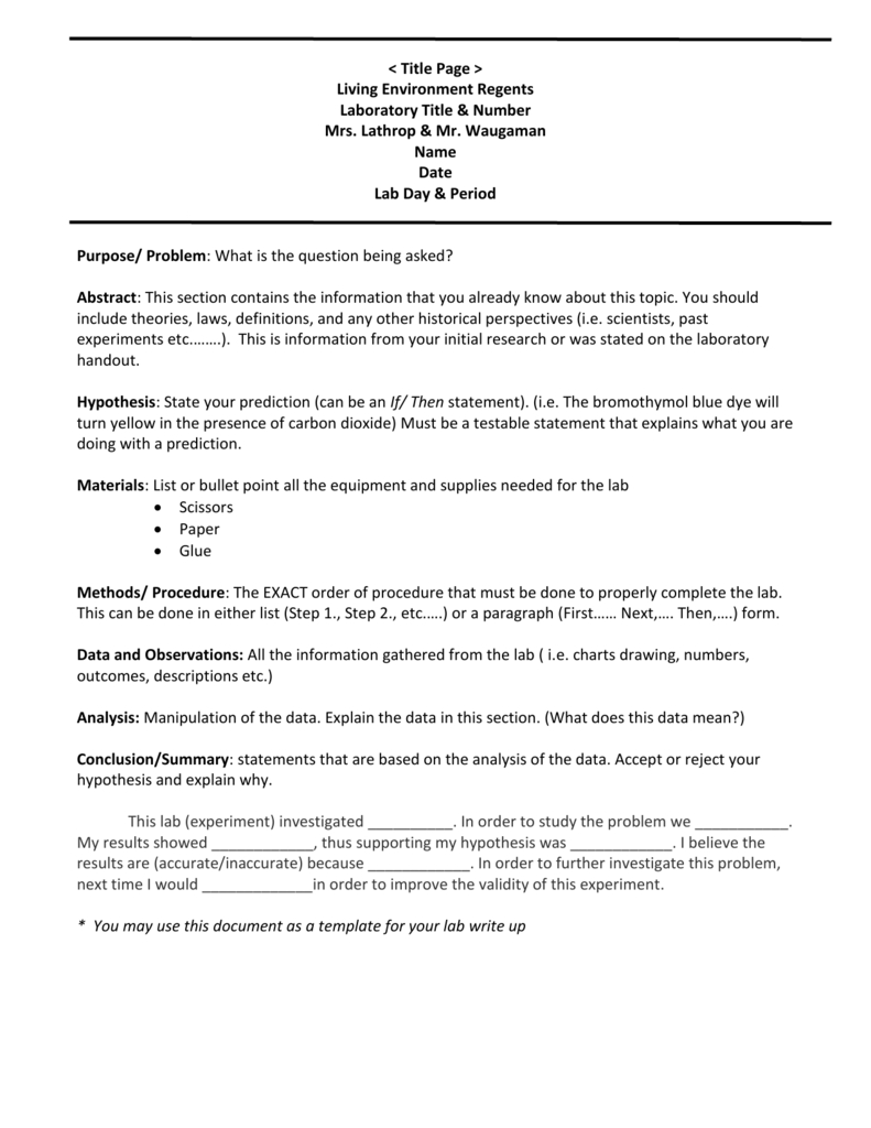 Biology Lab Report Template For Lab Report Template Word