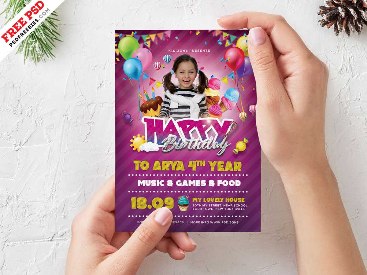 Birthday Party Invitation Card Design Psdpsd Freebies On With Regard To Photoshop Birthday Card Template Free