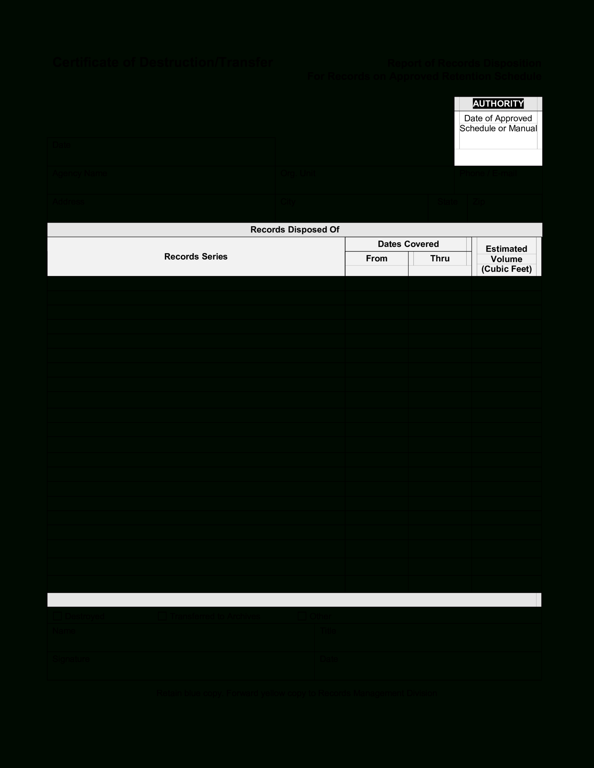 Blank Certificate Of Destruction | Templates At In Destruction Certificate Template