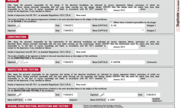 Blank Electric Safety Certificates - Fill Online, Printable within Electrical Installation Test Certificate Template