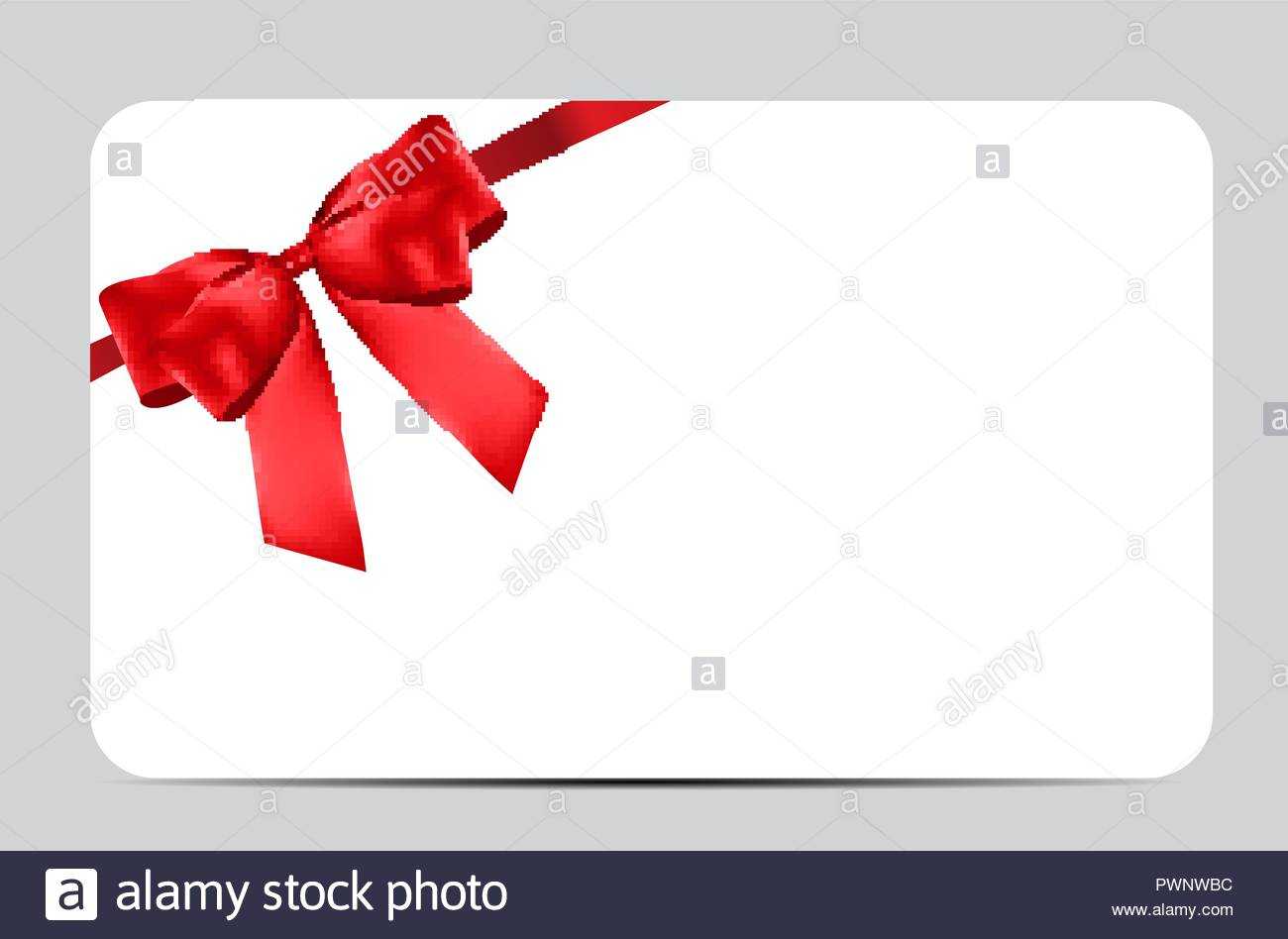 Blank Gift Card Template With Red Bow And Ribbon. Vector With Present Card Template