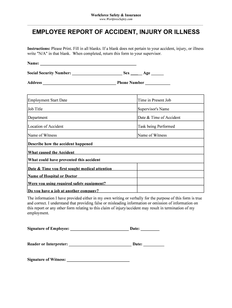 Blank Incident And Injury Report Pdf – Fill Online Intended For Injury Report Form Template
