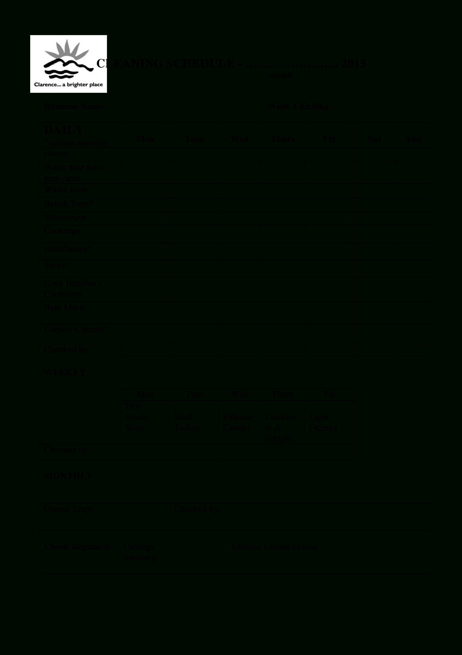 Blank Office Cleaning Schedule | Templates At Inside Blank Cleaning Schedule Template